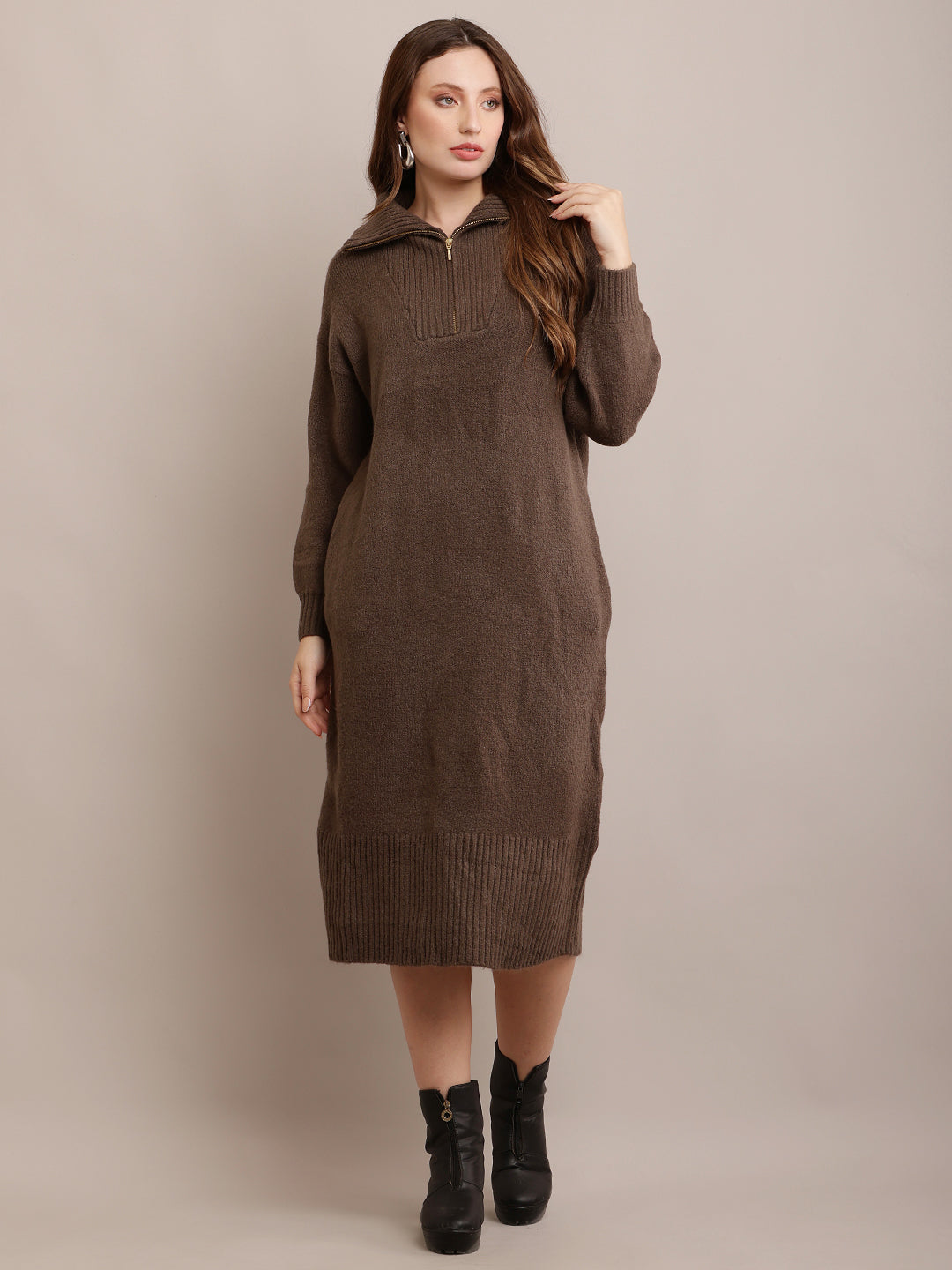 Women Acrylic Grey Sweater Dress