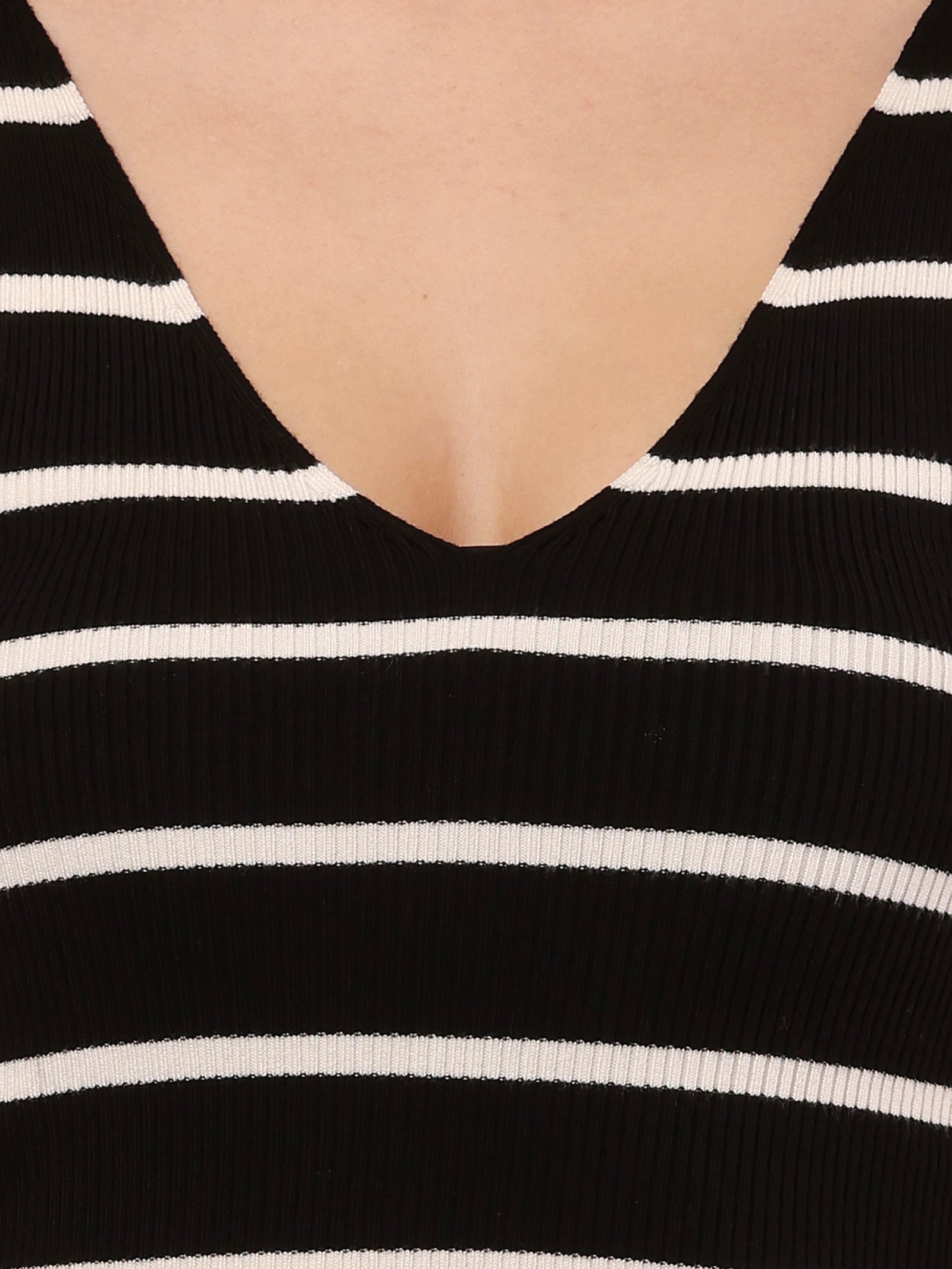 Women Viscose Sleeveless  Black & White Stripe Top