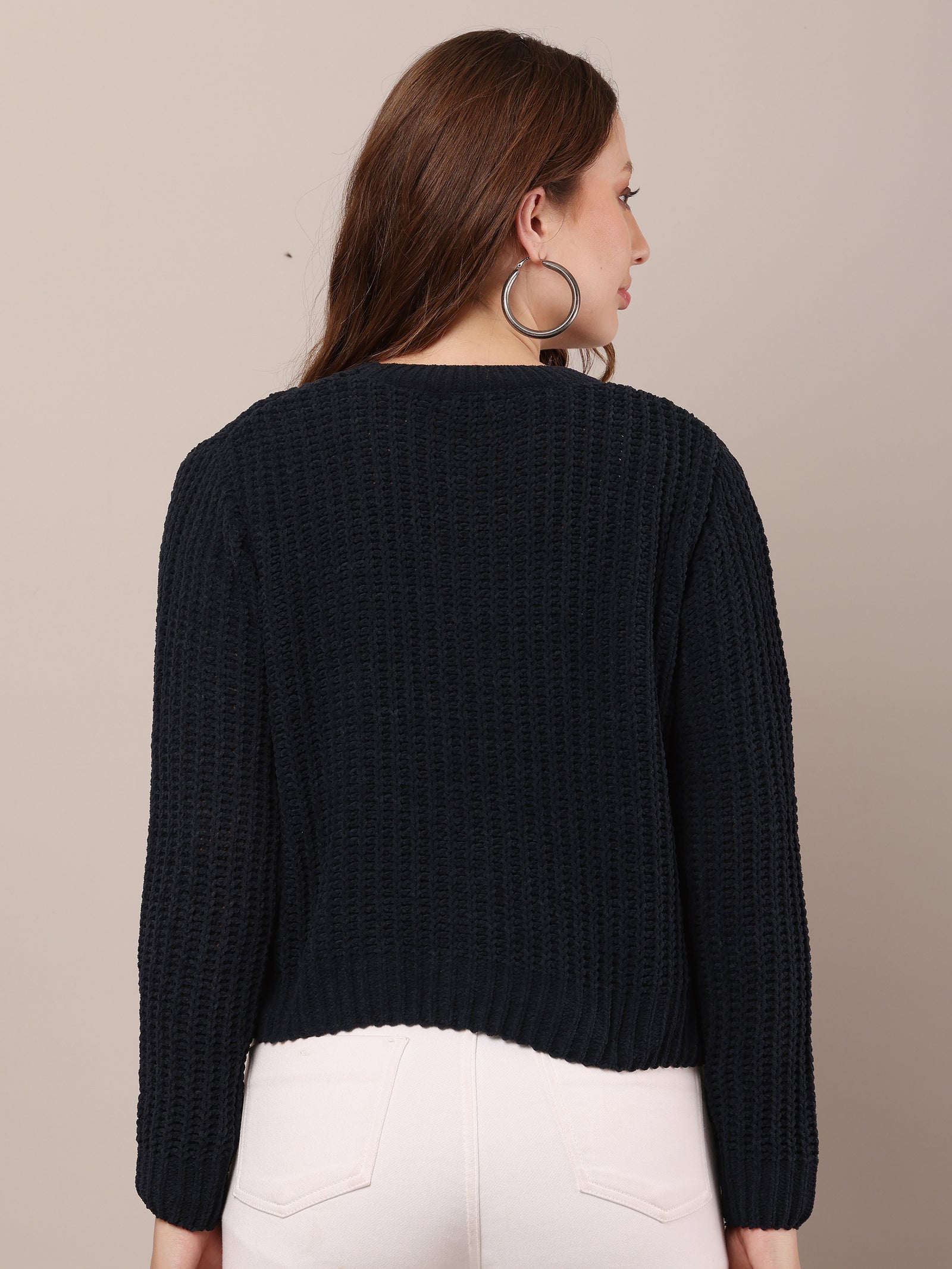 Women Cotton Full Sleeve Dark Blue Sweater