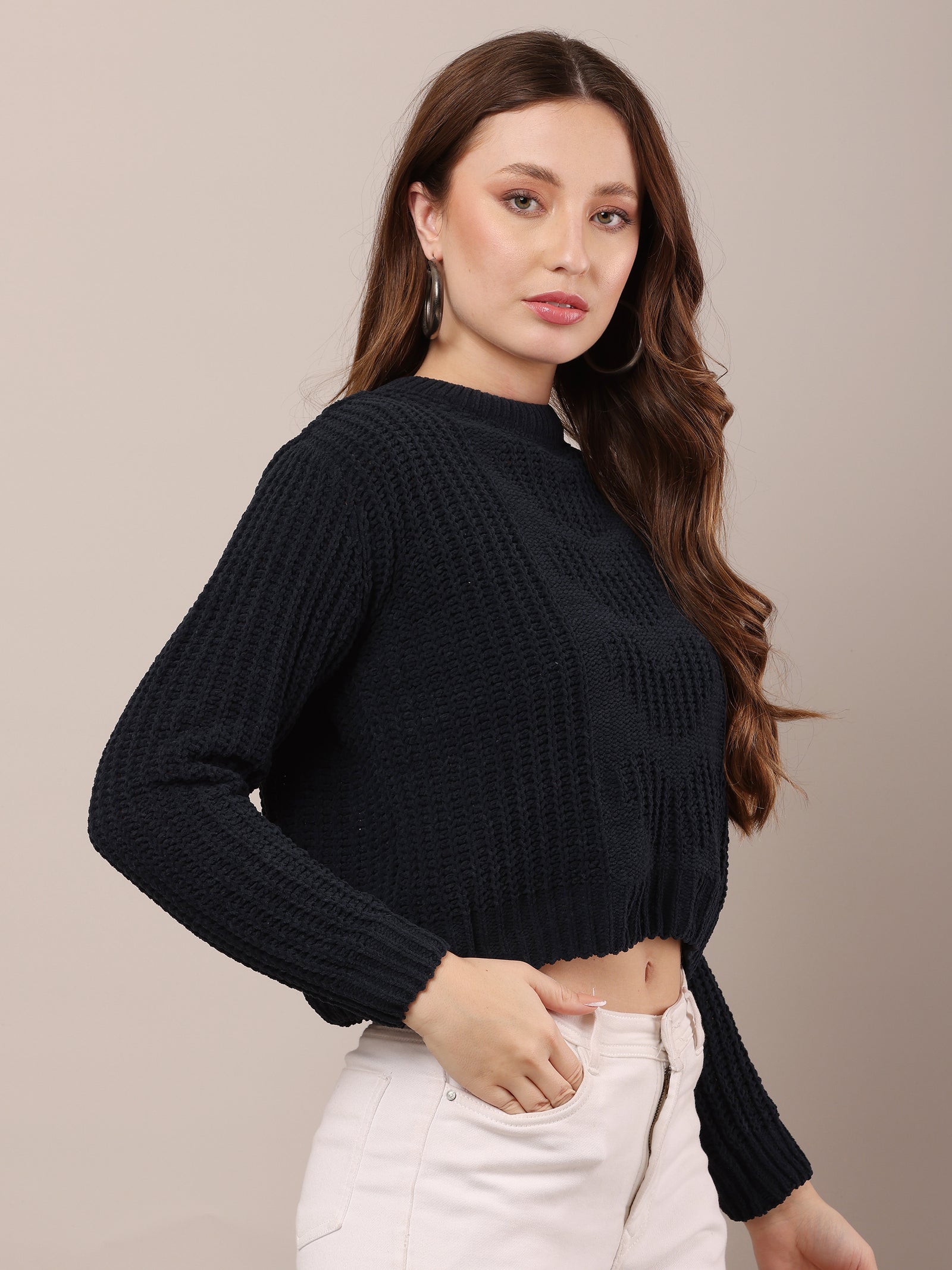 Women Cotton Full Sleeve Dark Blue Sweater