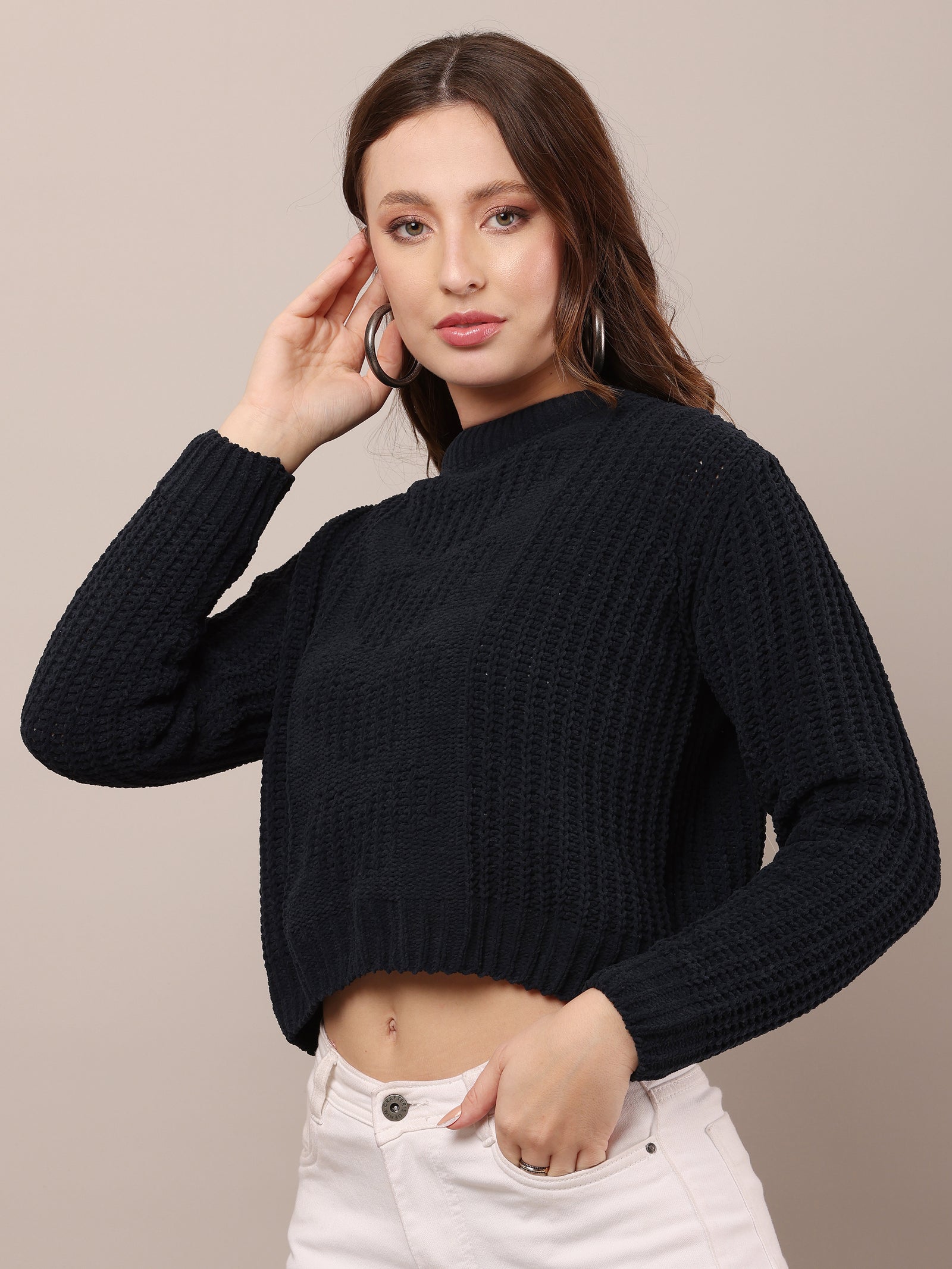 Women Cotton Full Sleeve Dark Blue Sweater