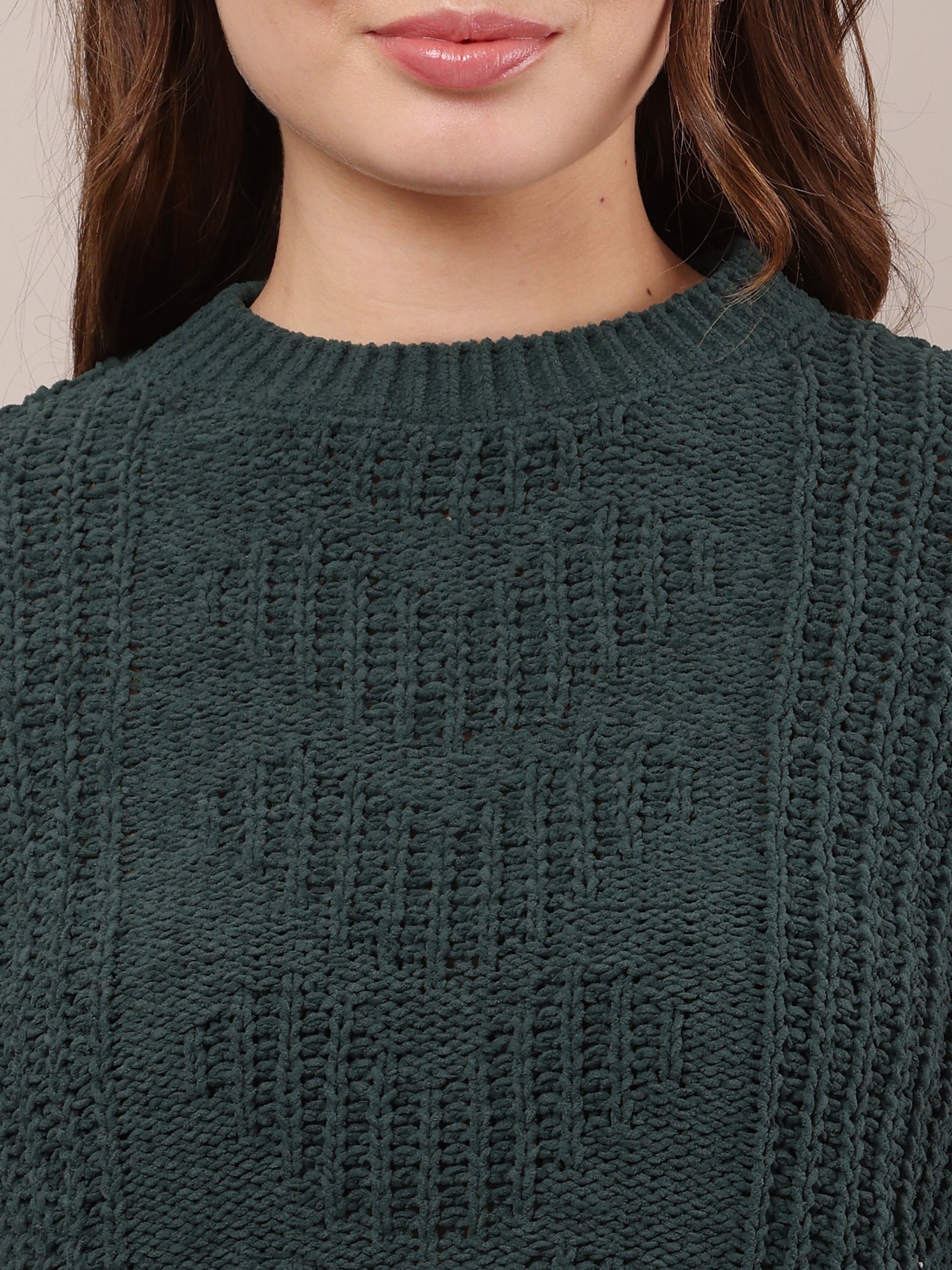 Women Cotton Full Sleeve Dark Green Sweater