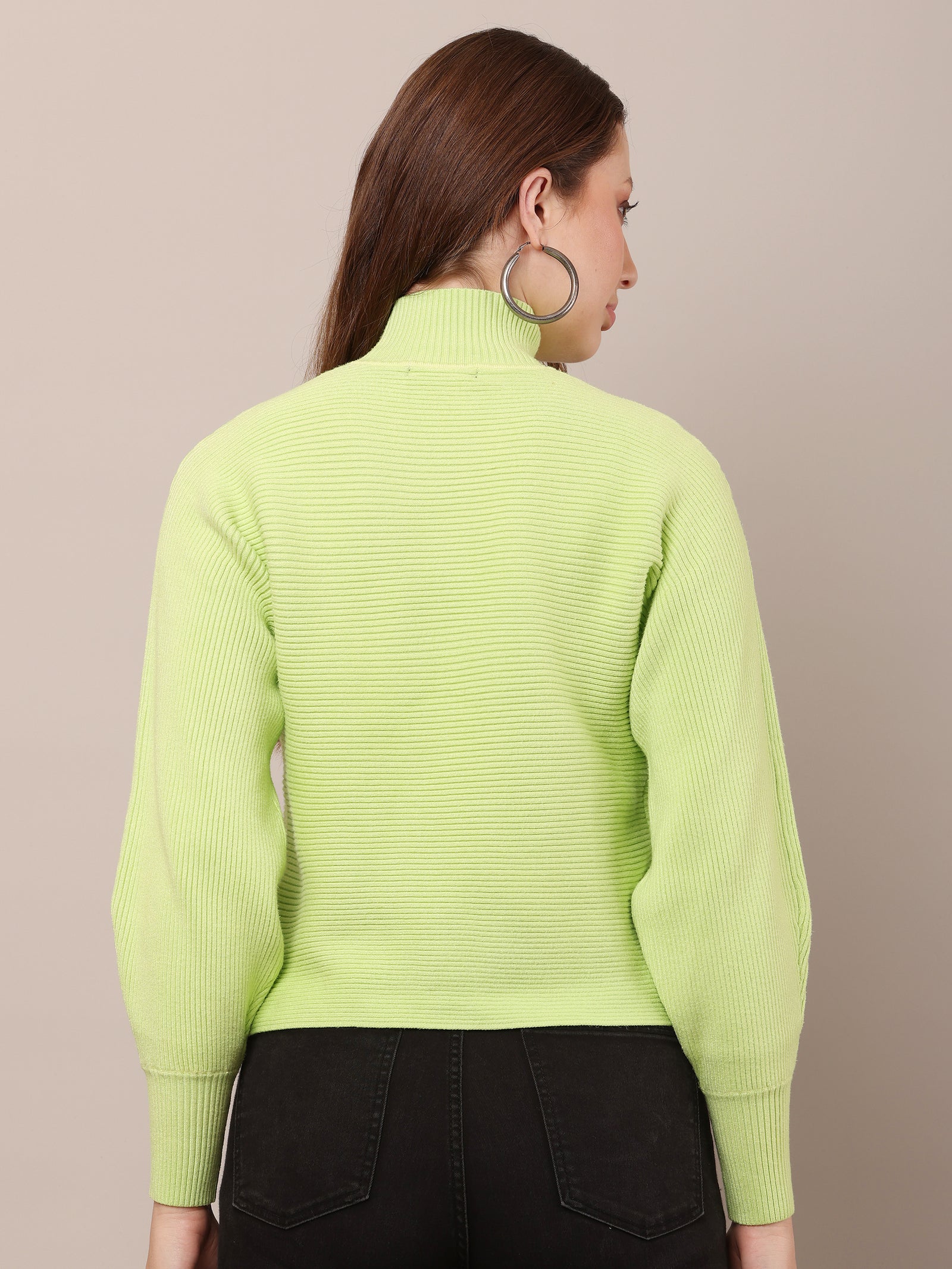 Women Acrylic Drop Shoulder Green sweater