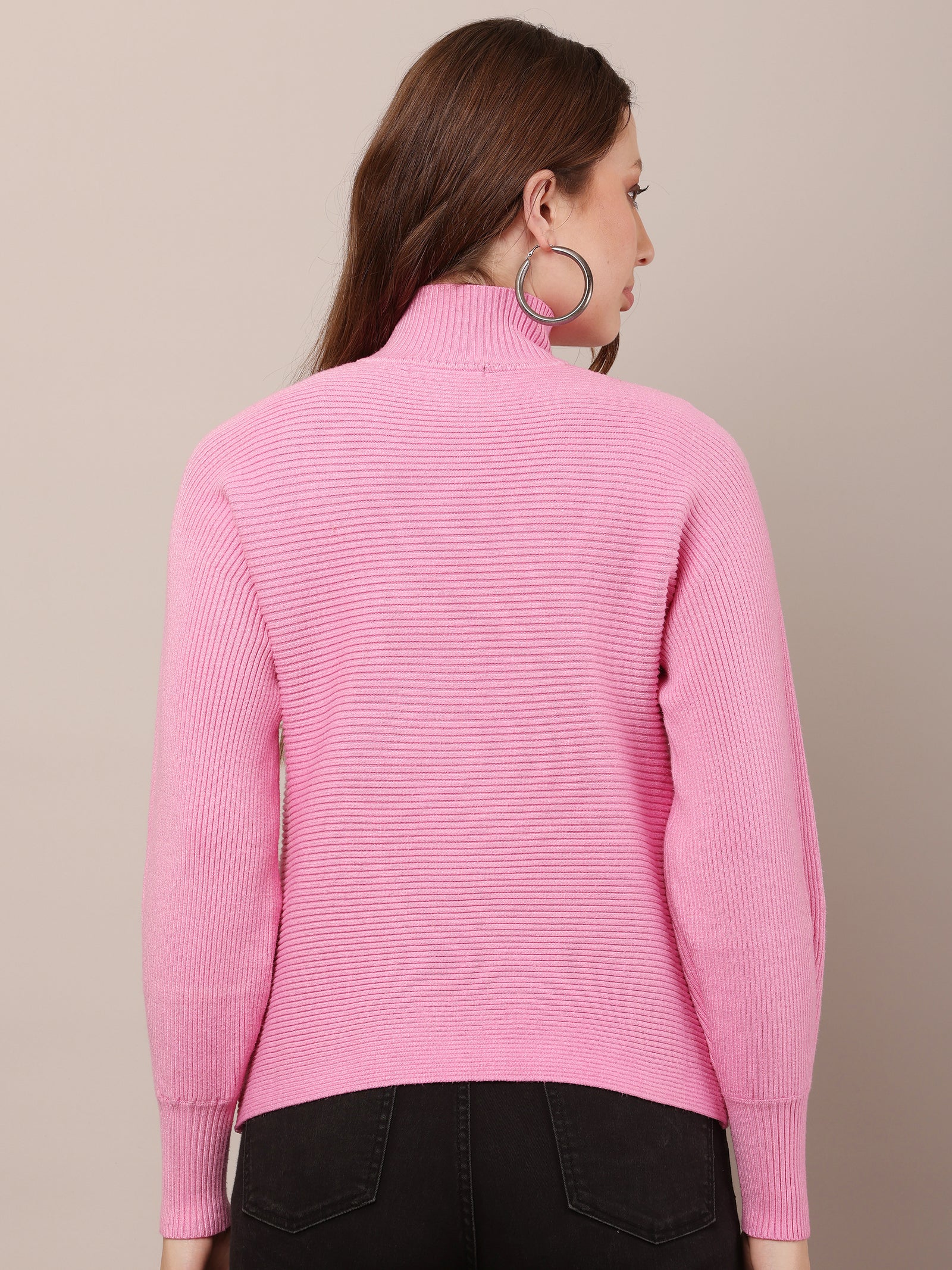 Women Acrylic Drop Shoulder Pink sweater