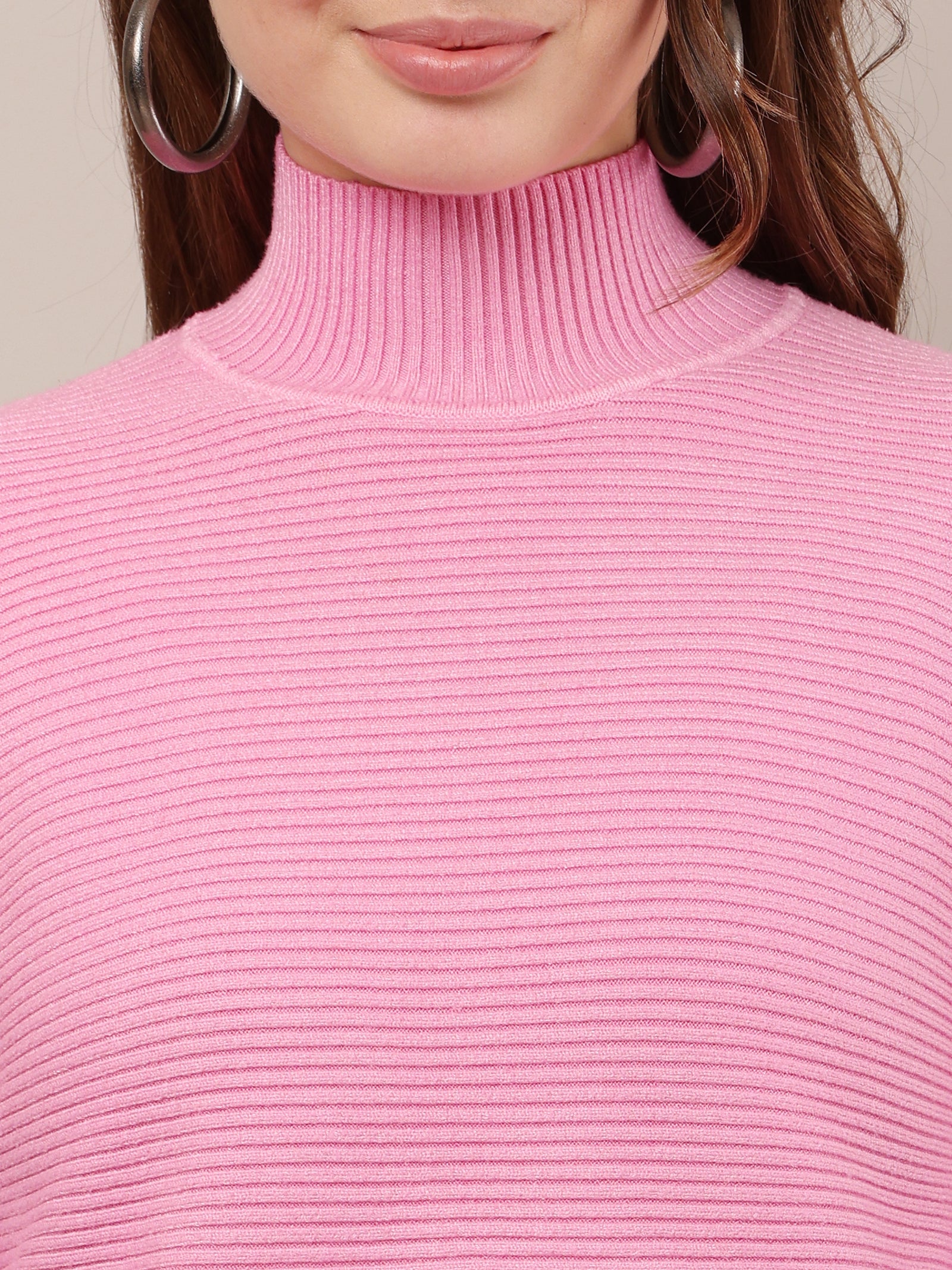 Women Acrylic Drop Shoulder Pink sweater