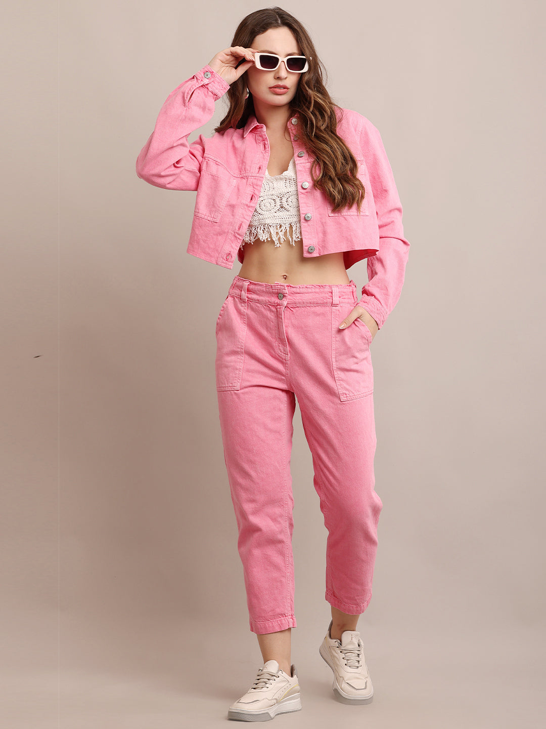 Women Cotton Jacket With Bottoms Co-Ord Set