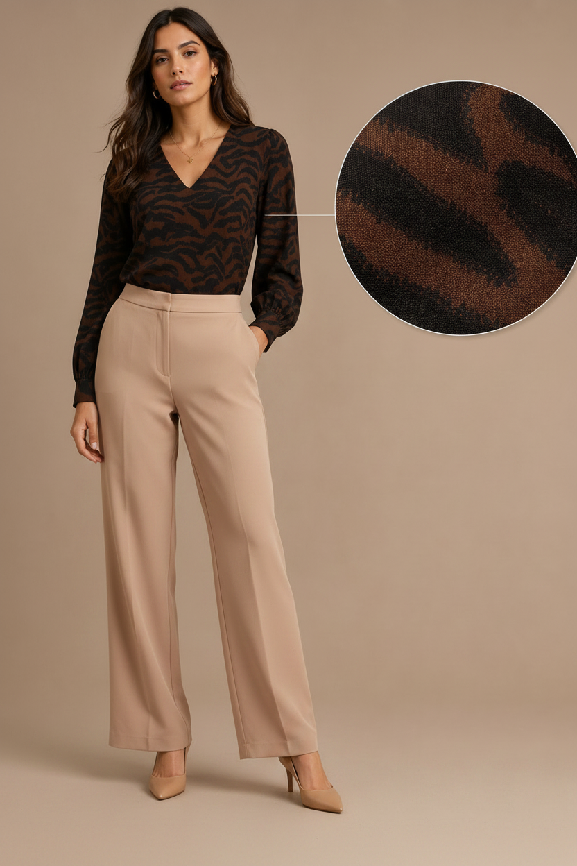 Women Abstract Animal Print V-Neck Top