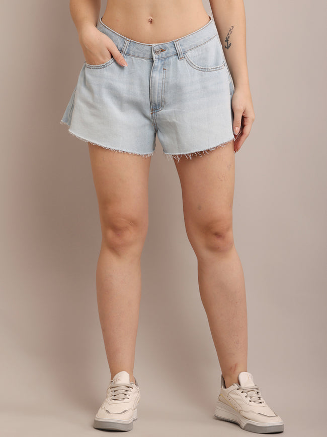 Women Cotton Distressed Denim Shorts