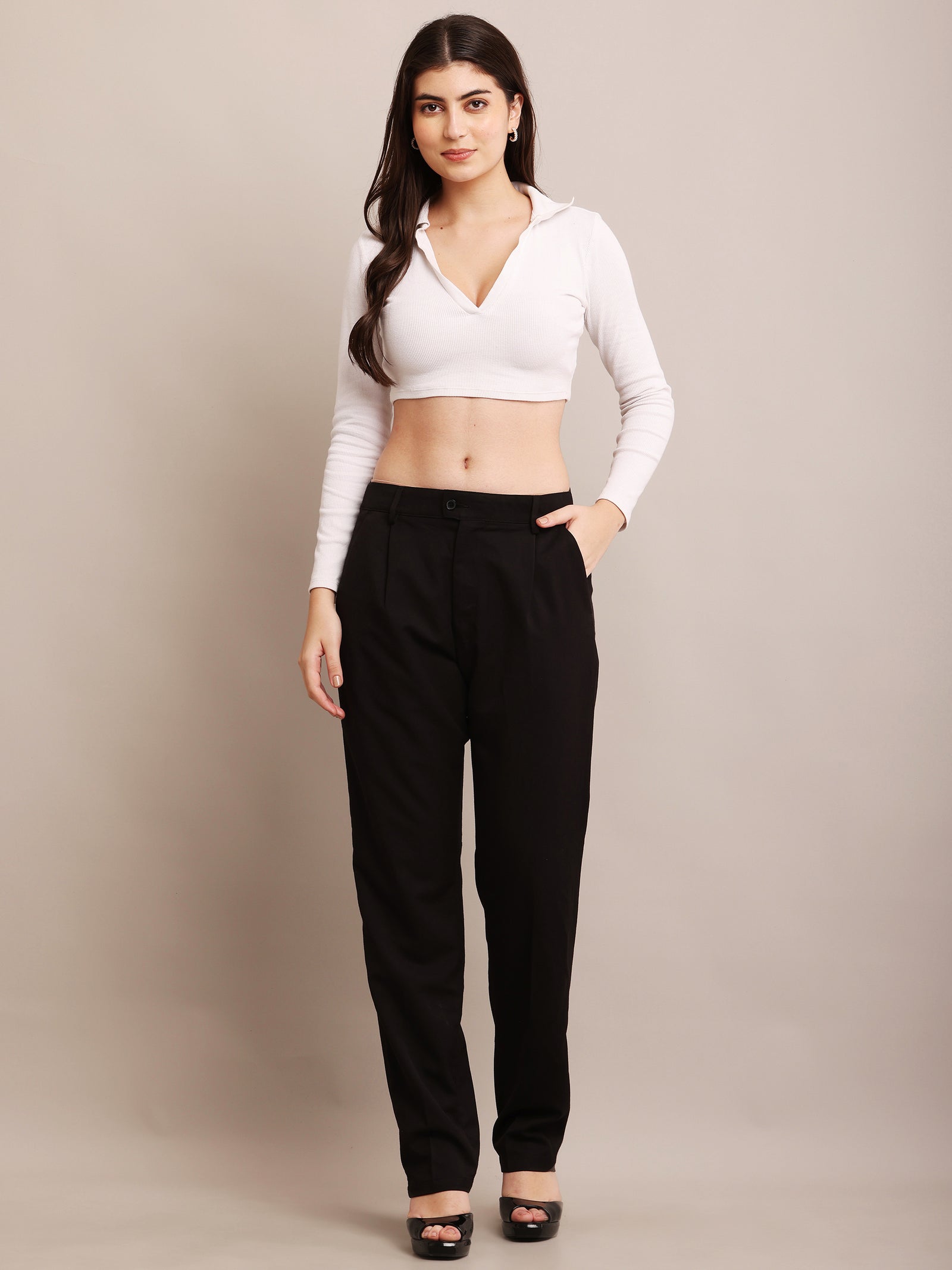 Women Polyester Pants With Pockets