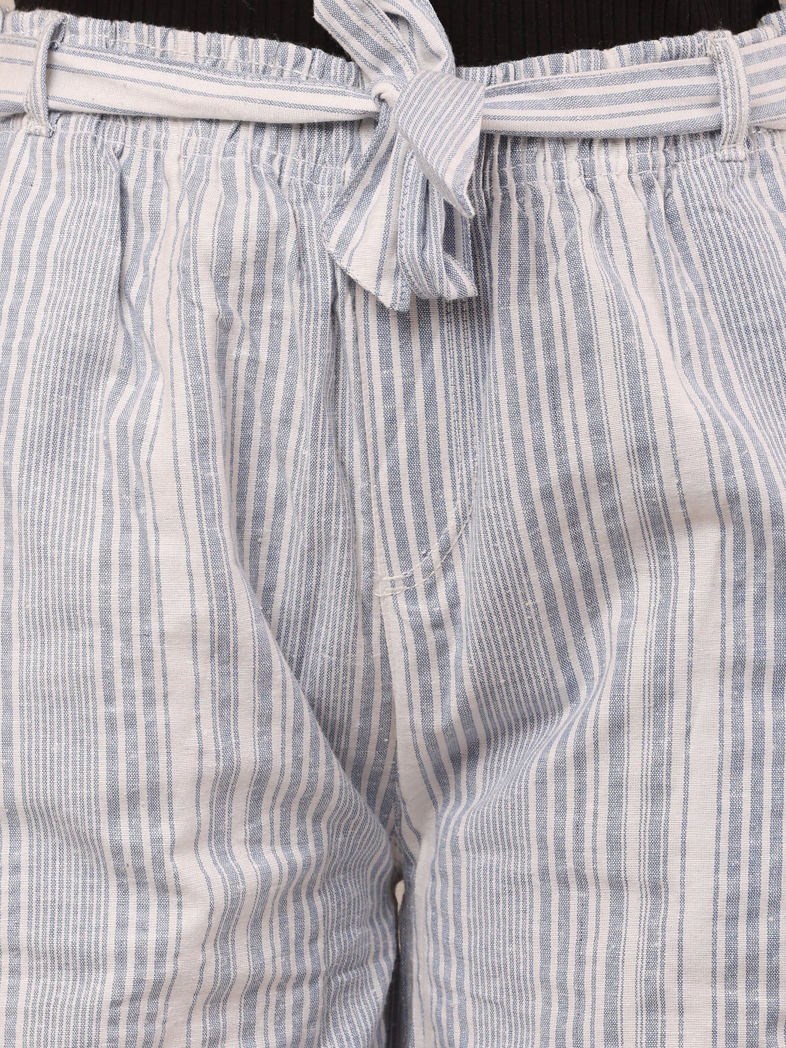 Women Cotton Blue & White Striped Pants