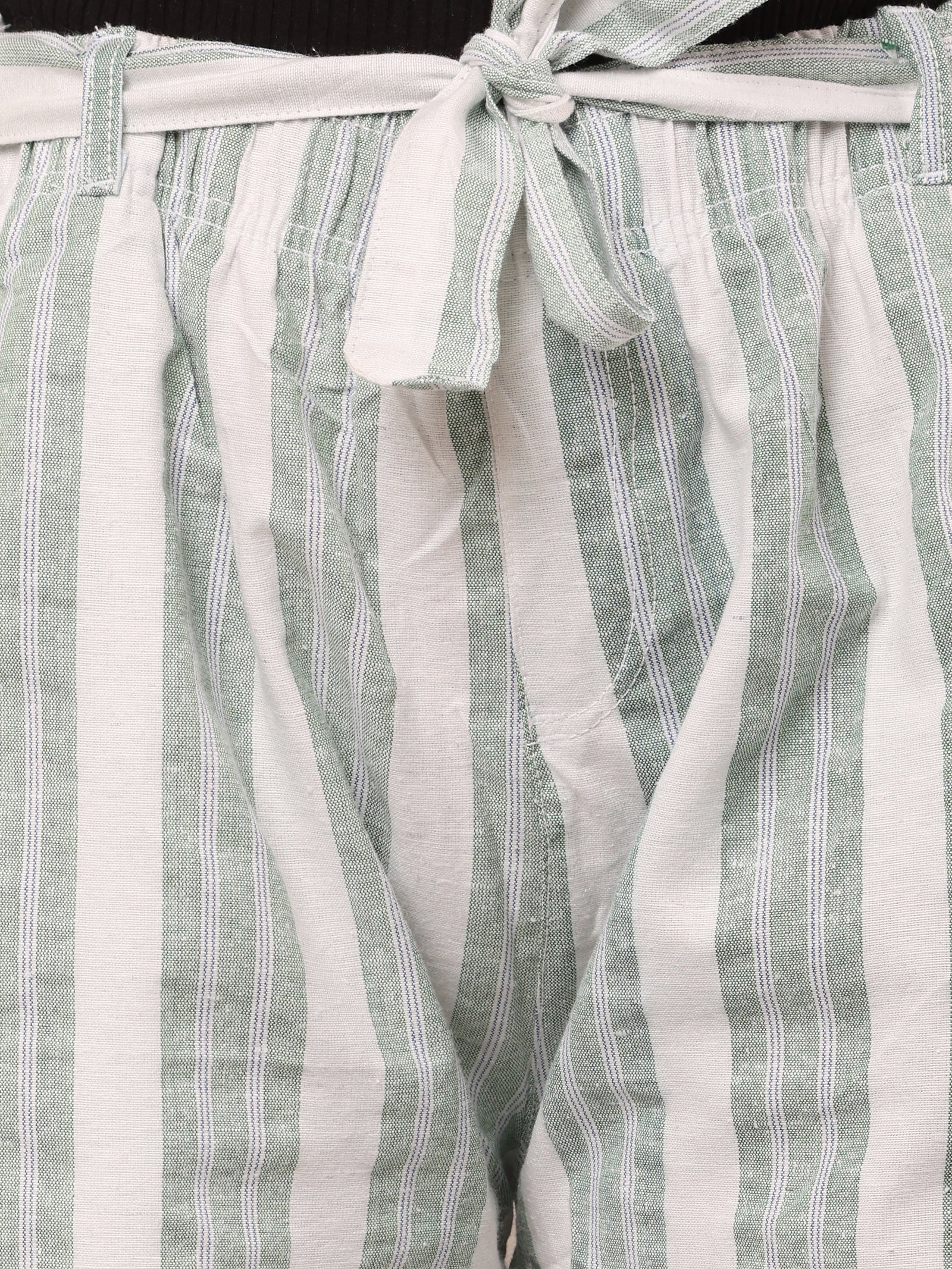 Women Cotton Green & White Striped Pants