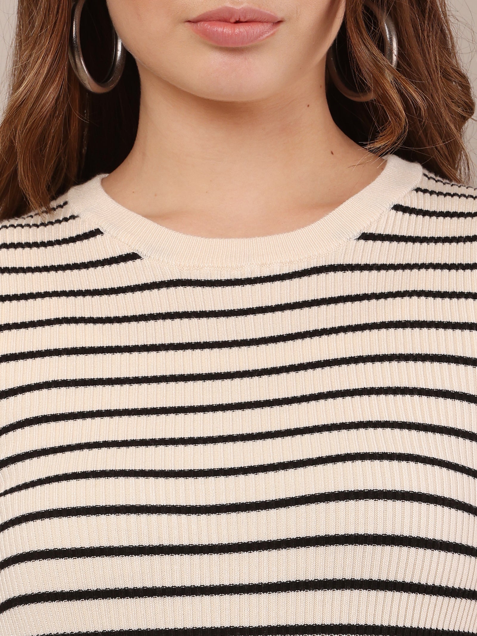 Women Viscose Striped Black & White Sweater