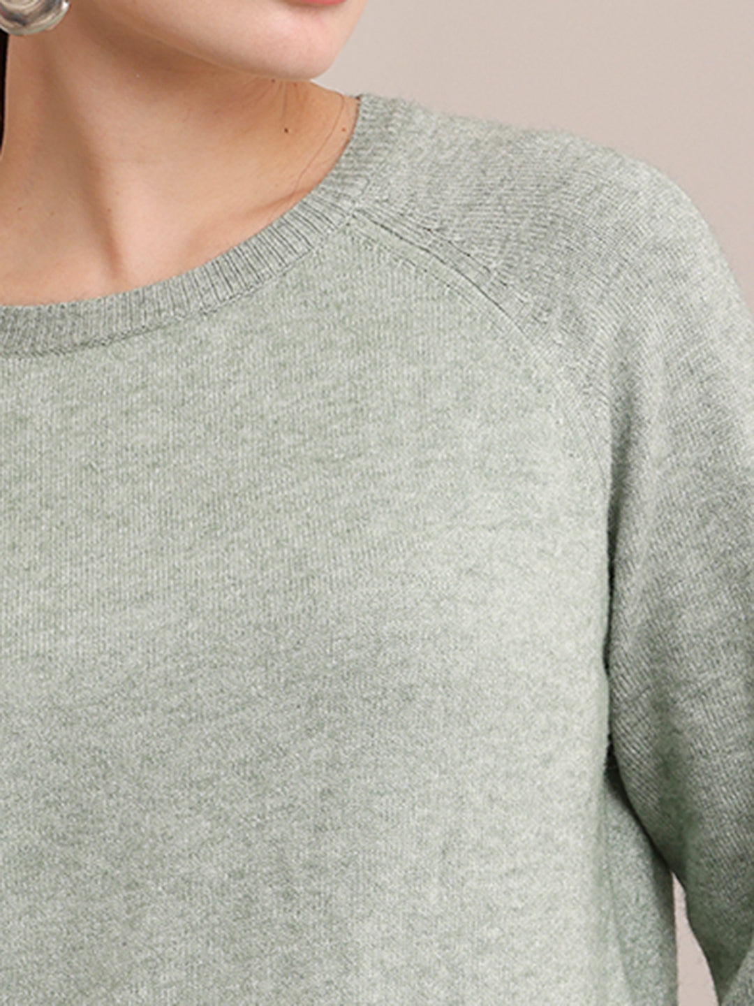 Women Polyester Full Sleeve Light Green Sweater