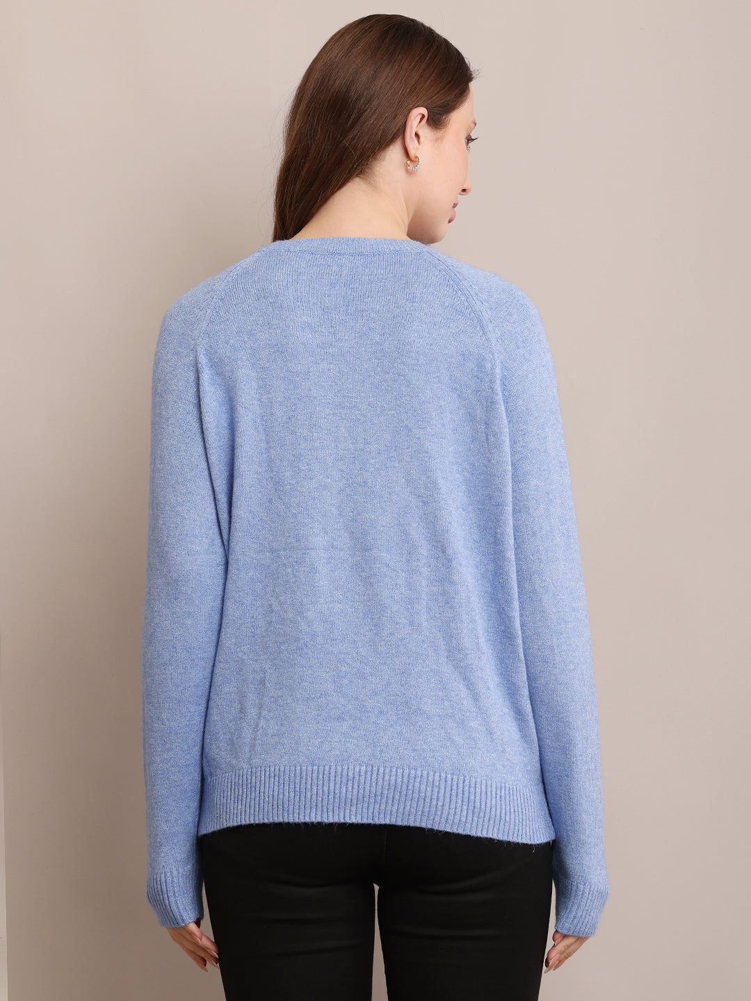 Women Polyester Full Sleeve Sky Blue Sweater