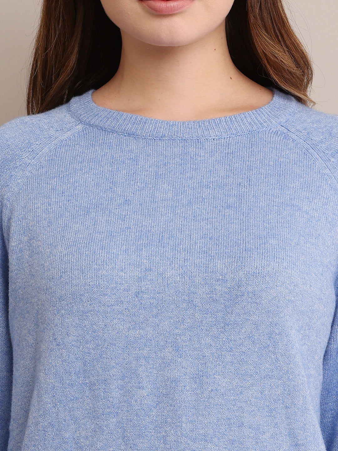 Women Polyester Full Sleeve Sky Blue Sweater