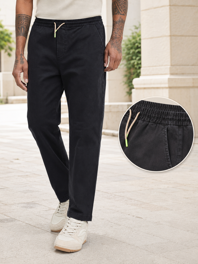 Men Black Cotton Blend Pants