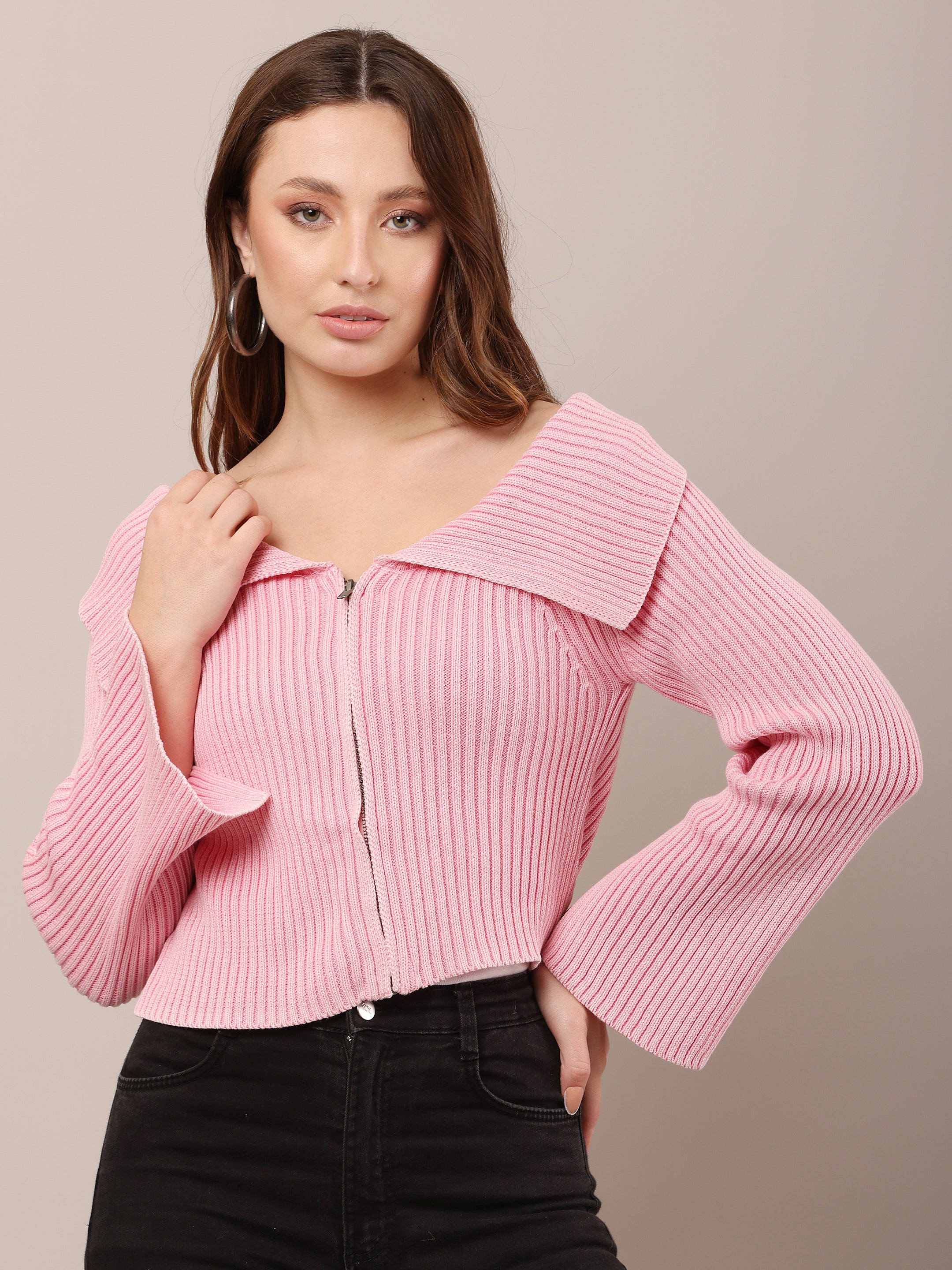 Women Cotton Off-Shoulder Smoke Pink Crop Top