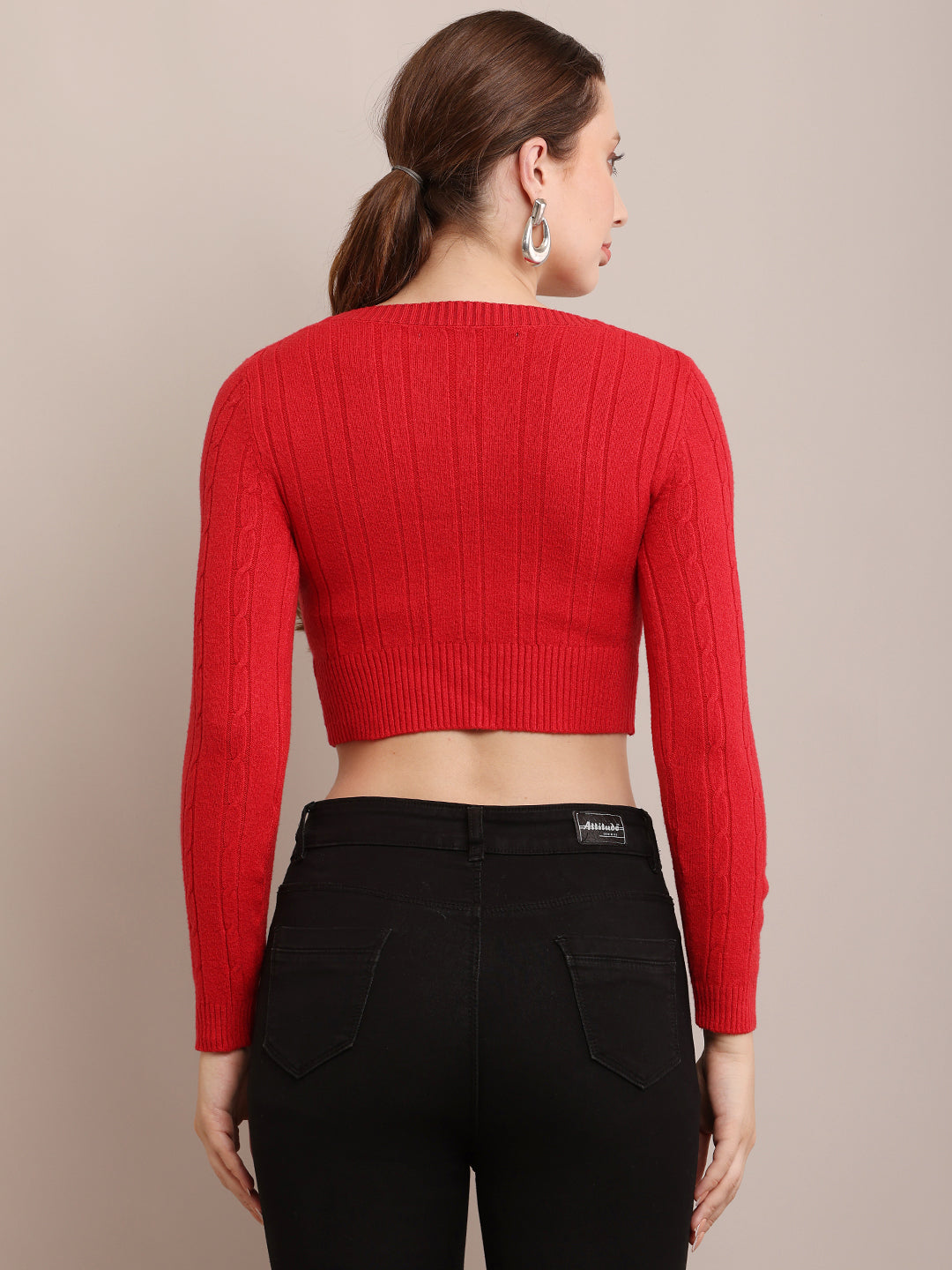 Women Cotton Ribbed Fitted Red Crop Top