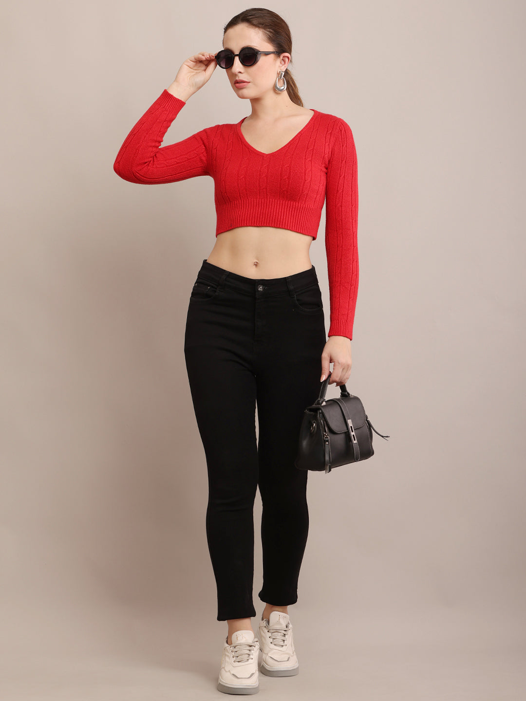 Women Cotton Ribbed Fitted Red Crop Top