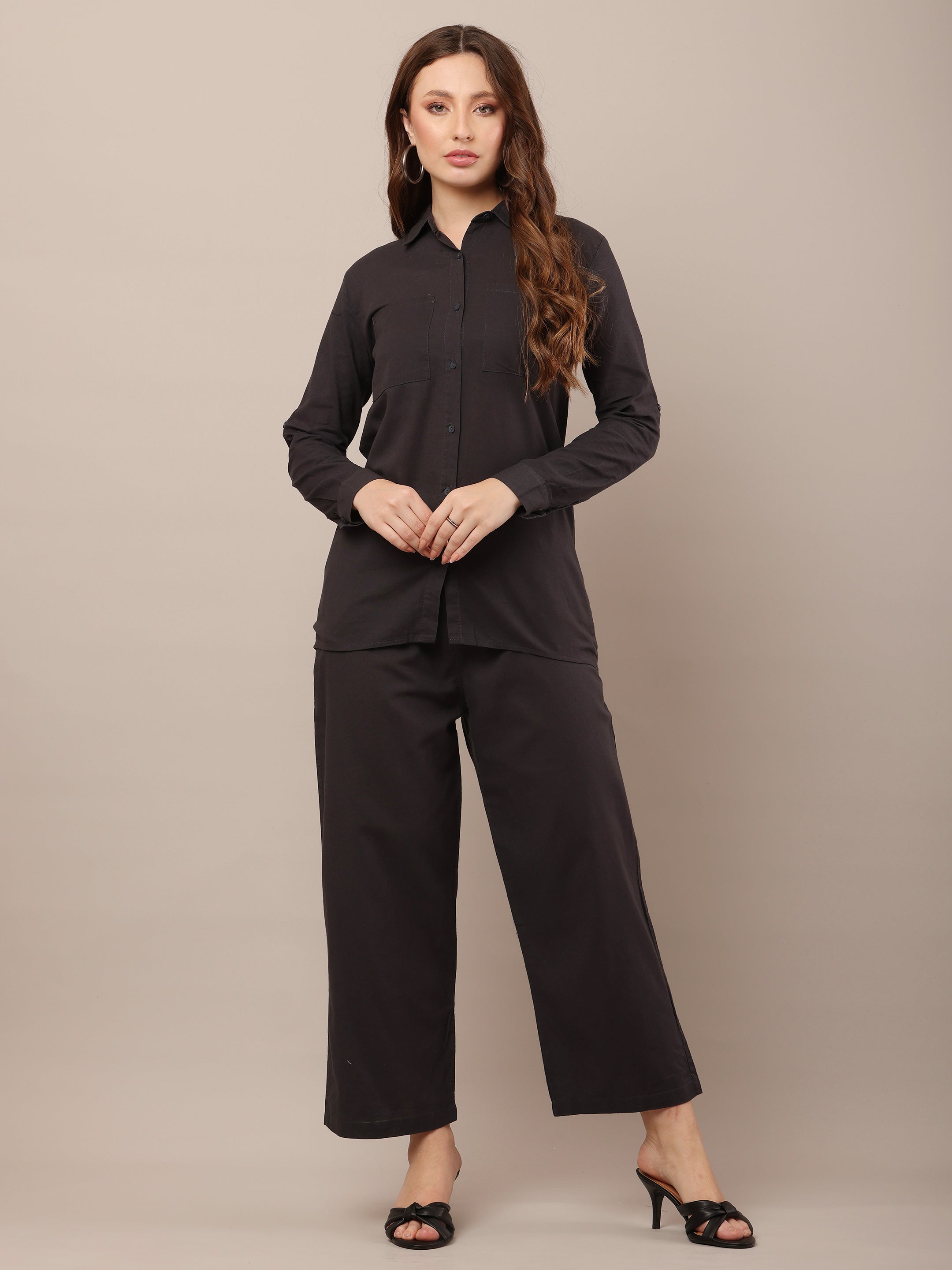 Women Shirt With Trouser Black Co-Ord Set