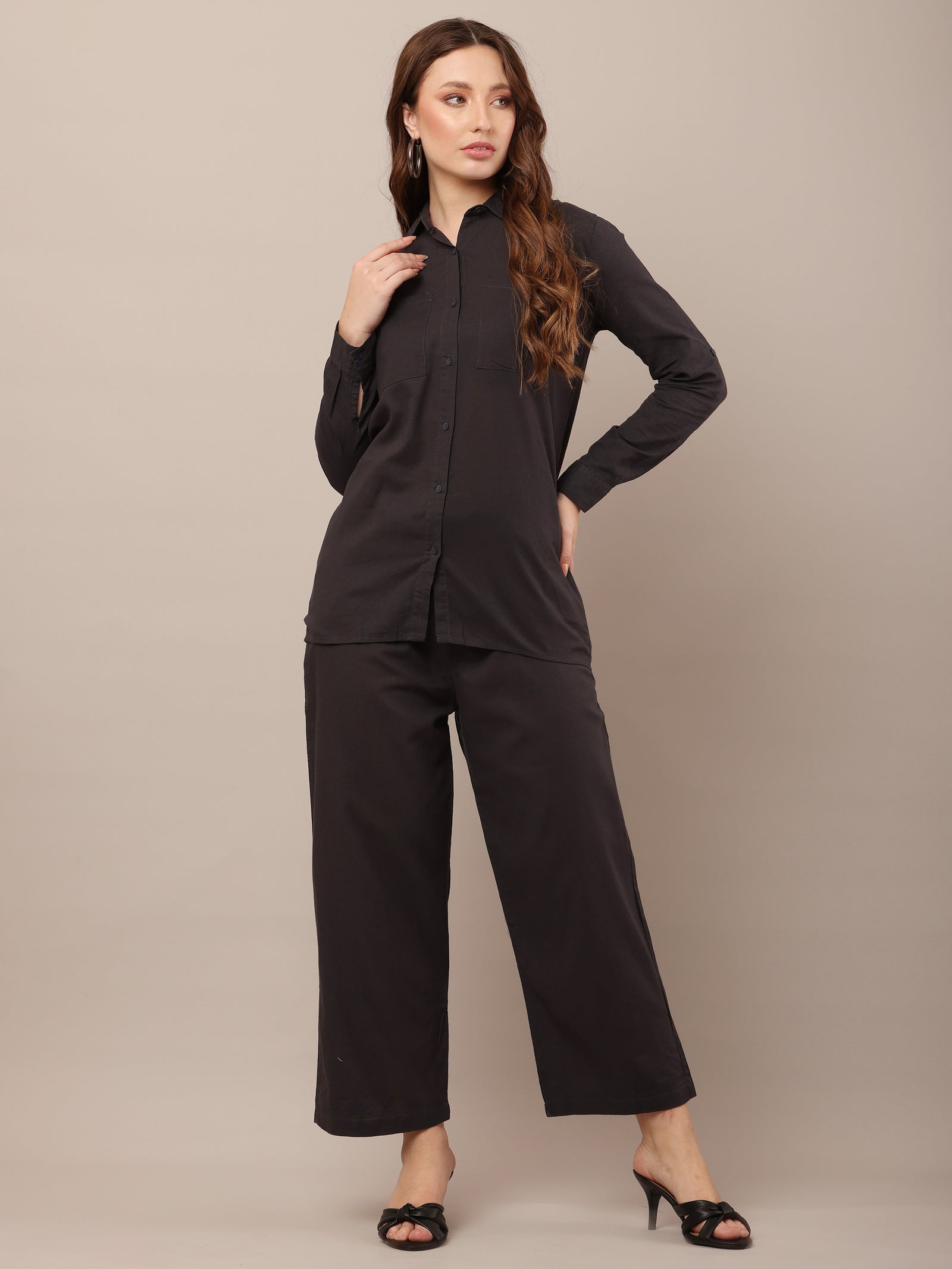 Women Shirt With Trouser Black Co-Ord Set