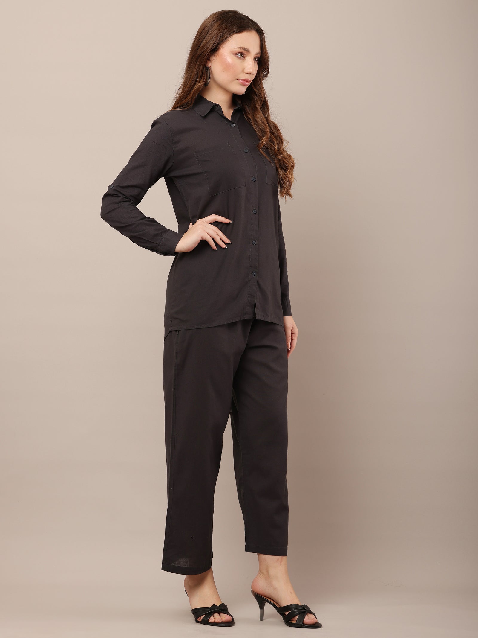 Women Shirt With Trouser Black Co-Ord Set