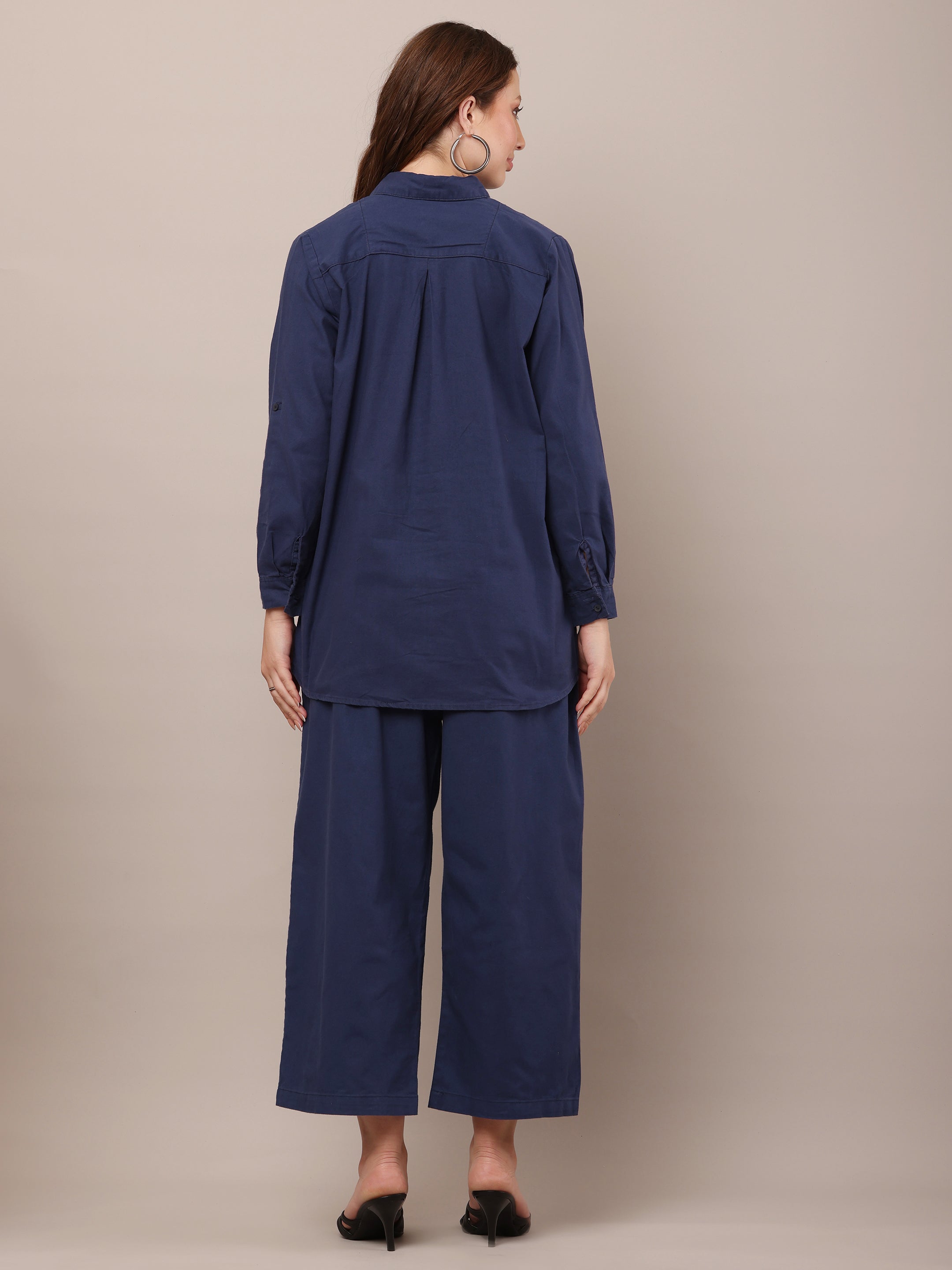 Women Shirt With Trouser Blue Co-Ord Set