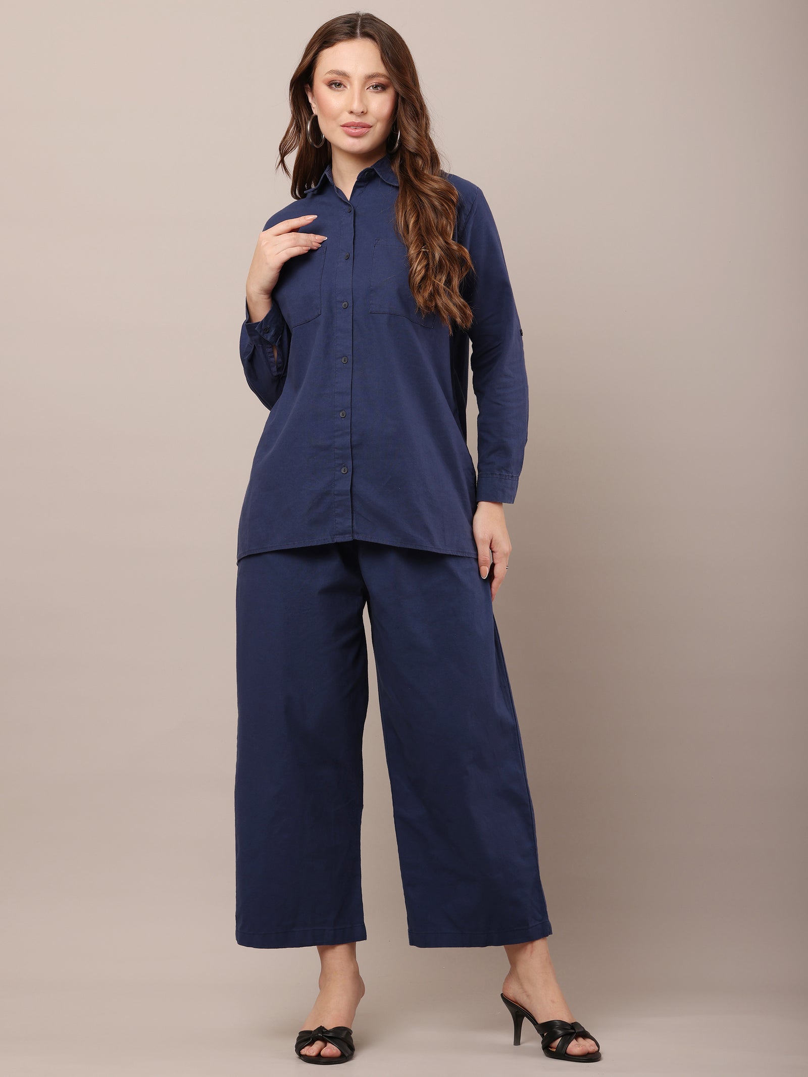 Women Shirt With Trouser Blue Co-Ord Set