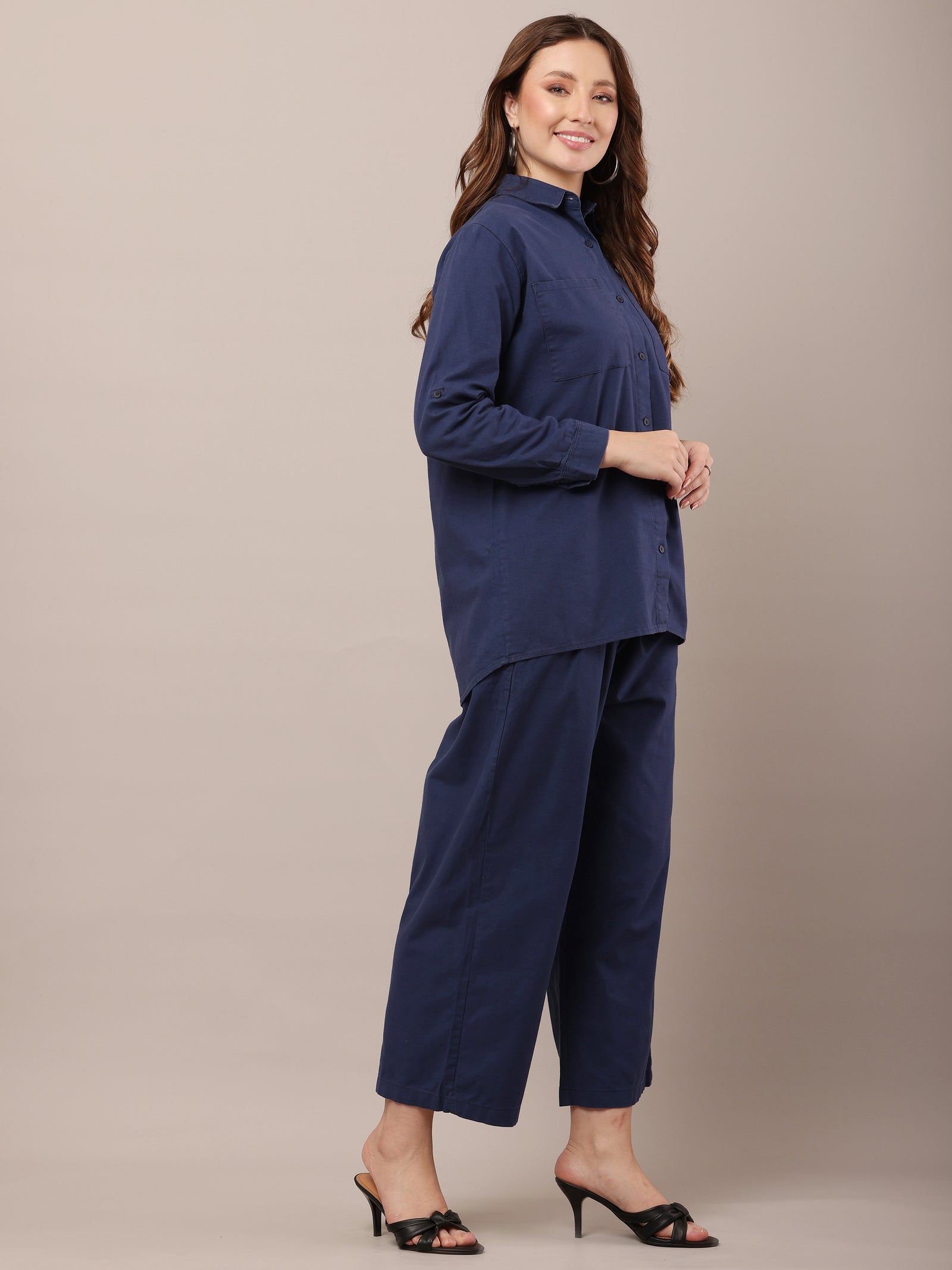 Women Shirt With Trouser Blue Co-Ord Set