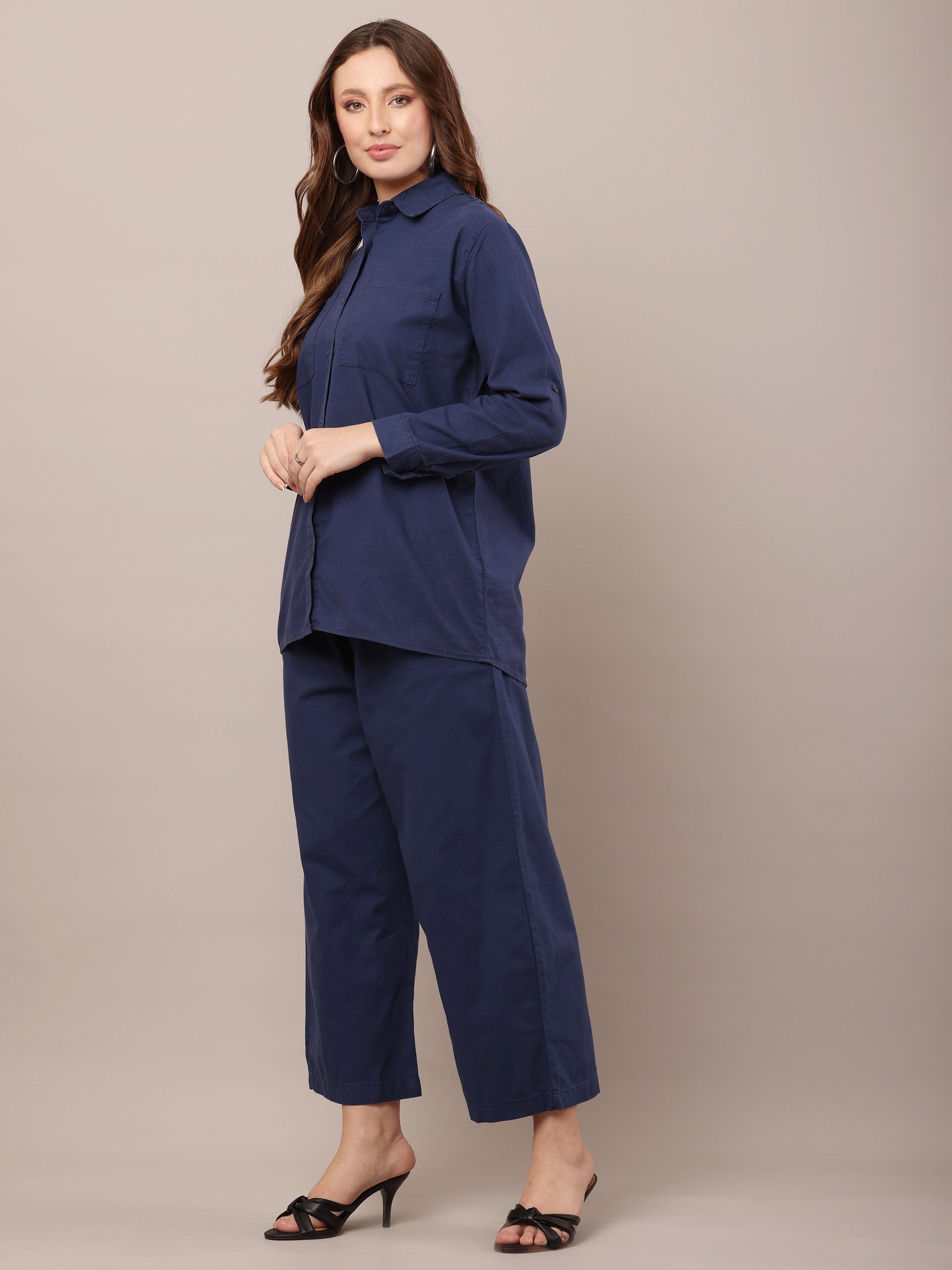 Women Shirt With Trouser Blue Co-Ord Set