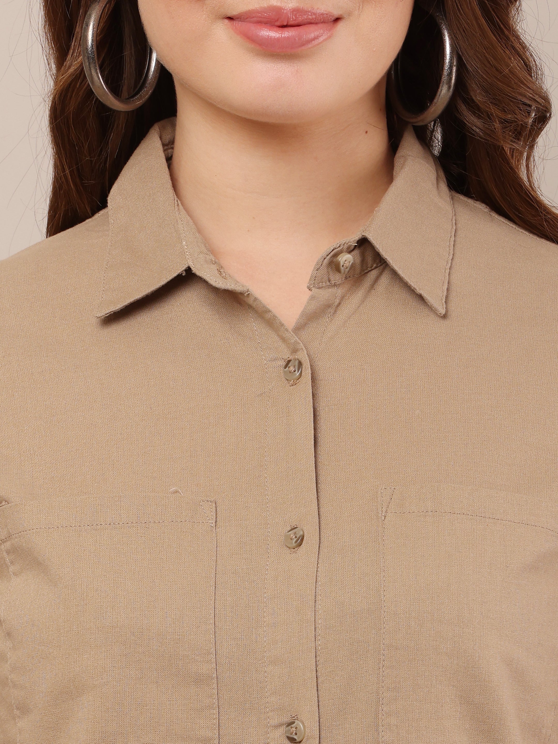 Women Shirt With Trouser Khaki Co-Ord Set