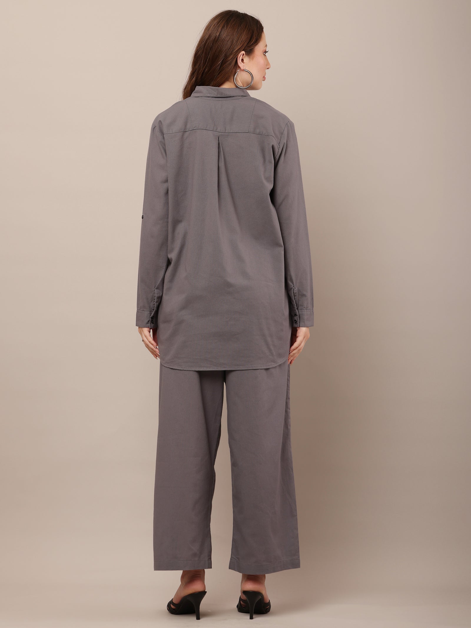 Women Shirt With Trouser Grey Co-Ord Set