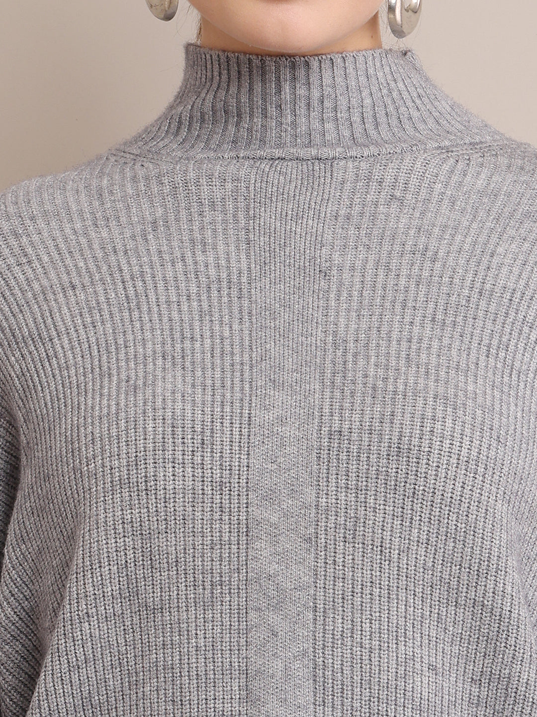 Women Viscose Full Sleeve Ribbed Grey Sweater