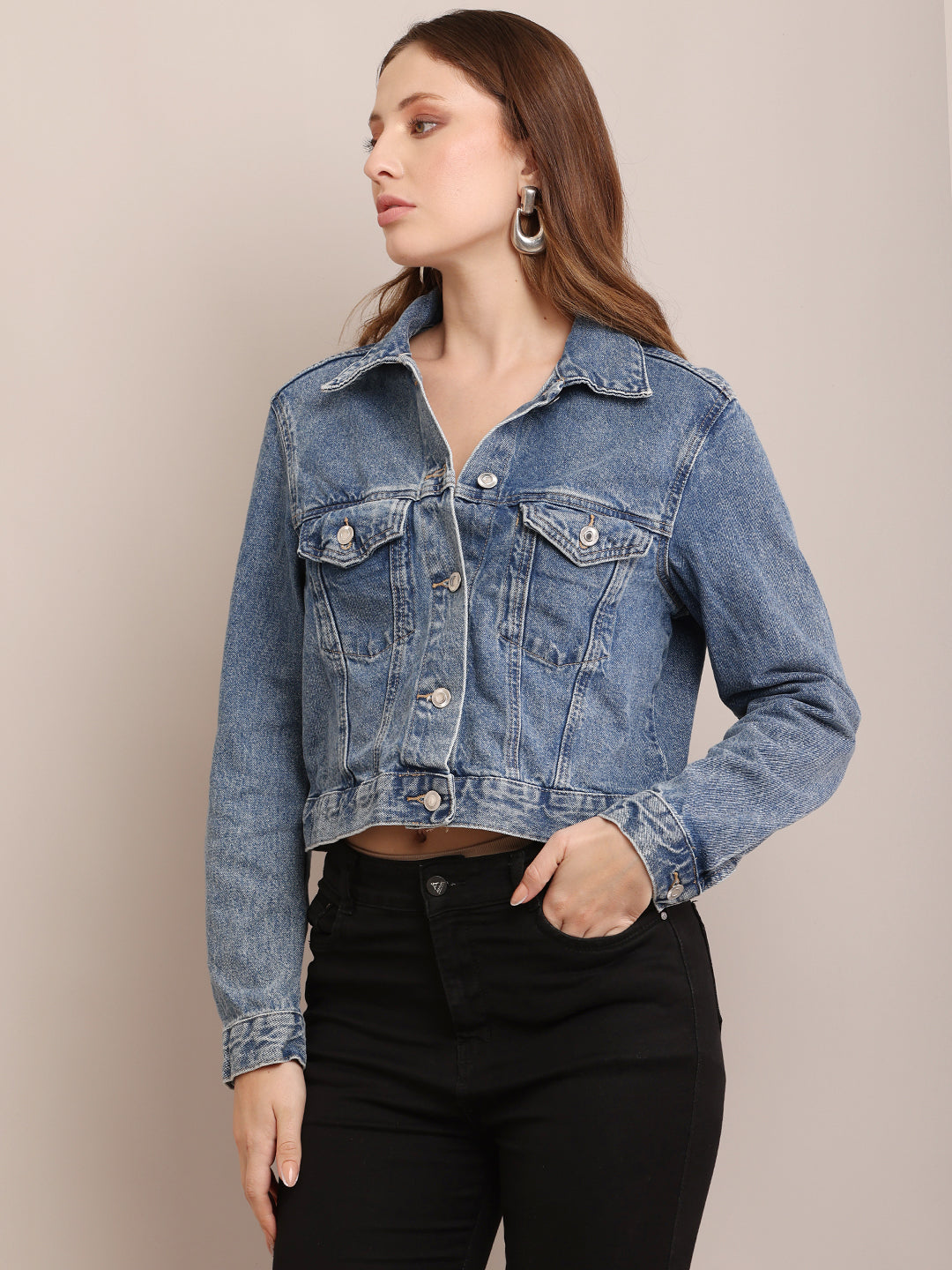 Women Denim Regular fit Blue Jacket