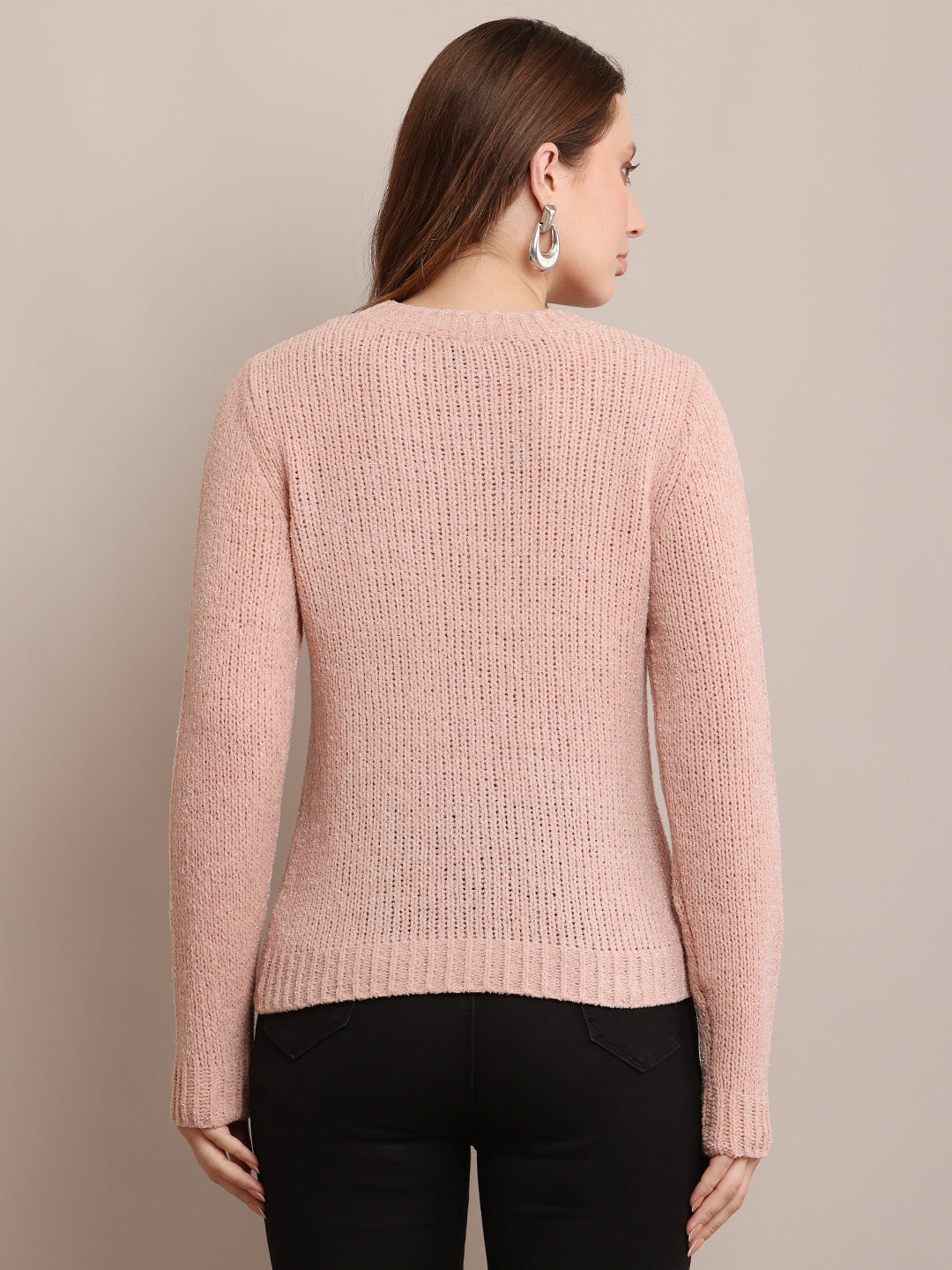 Women Nylon Full Sleeves Peach sweater