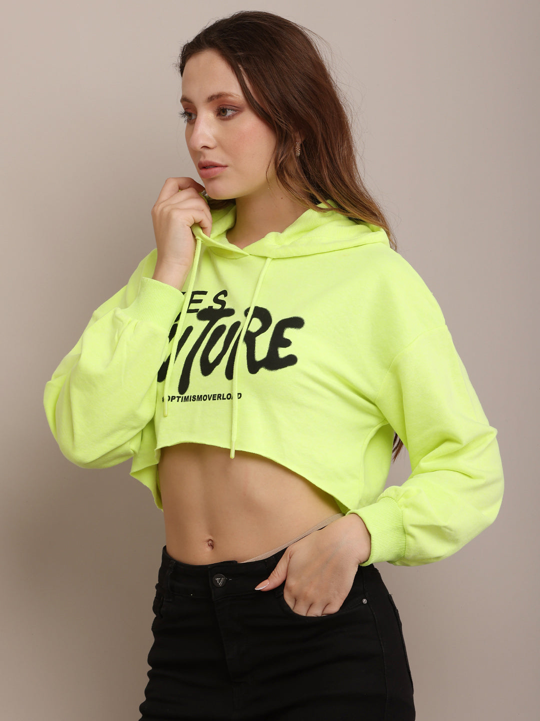 Women Cotton Cropped Hooded Sweatshirt