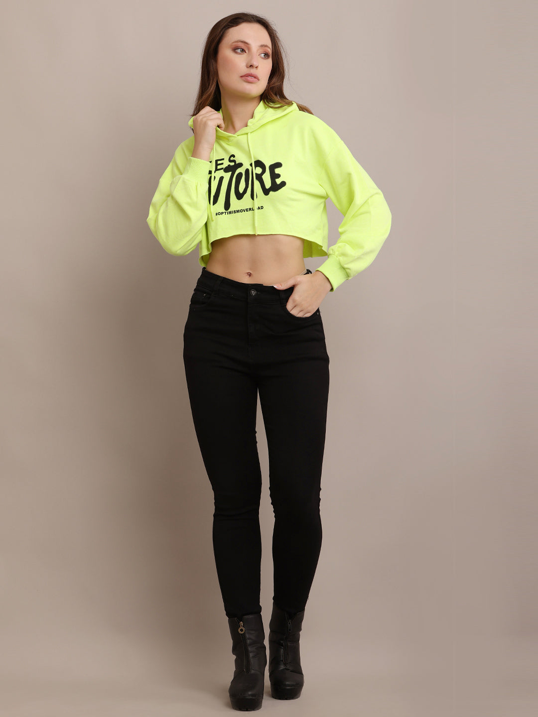 Women Cotton Cropped Hooded Sweatshirt