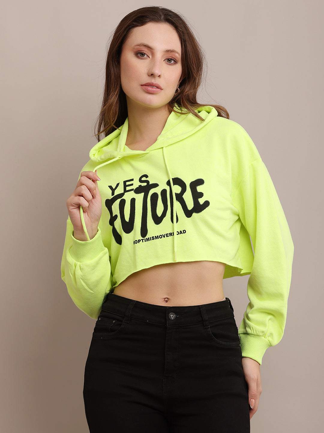 Women Cotton Cropped Hooded Sweatshirt