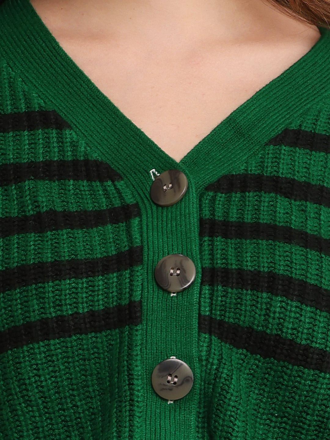 Women Acrylic Full Sleeve Green Cardigan