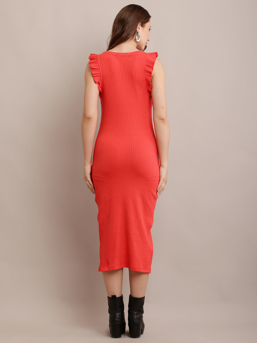 Women Cotton Ribbed Sheath Midi Dress