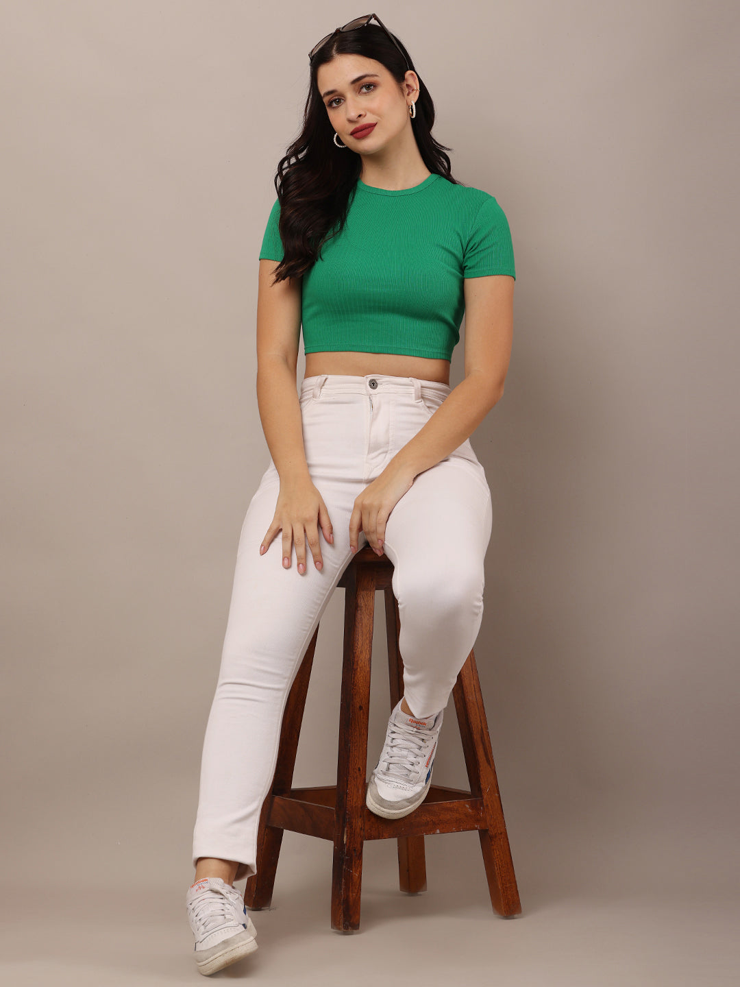 Women Green Fitted Crop Top