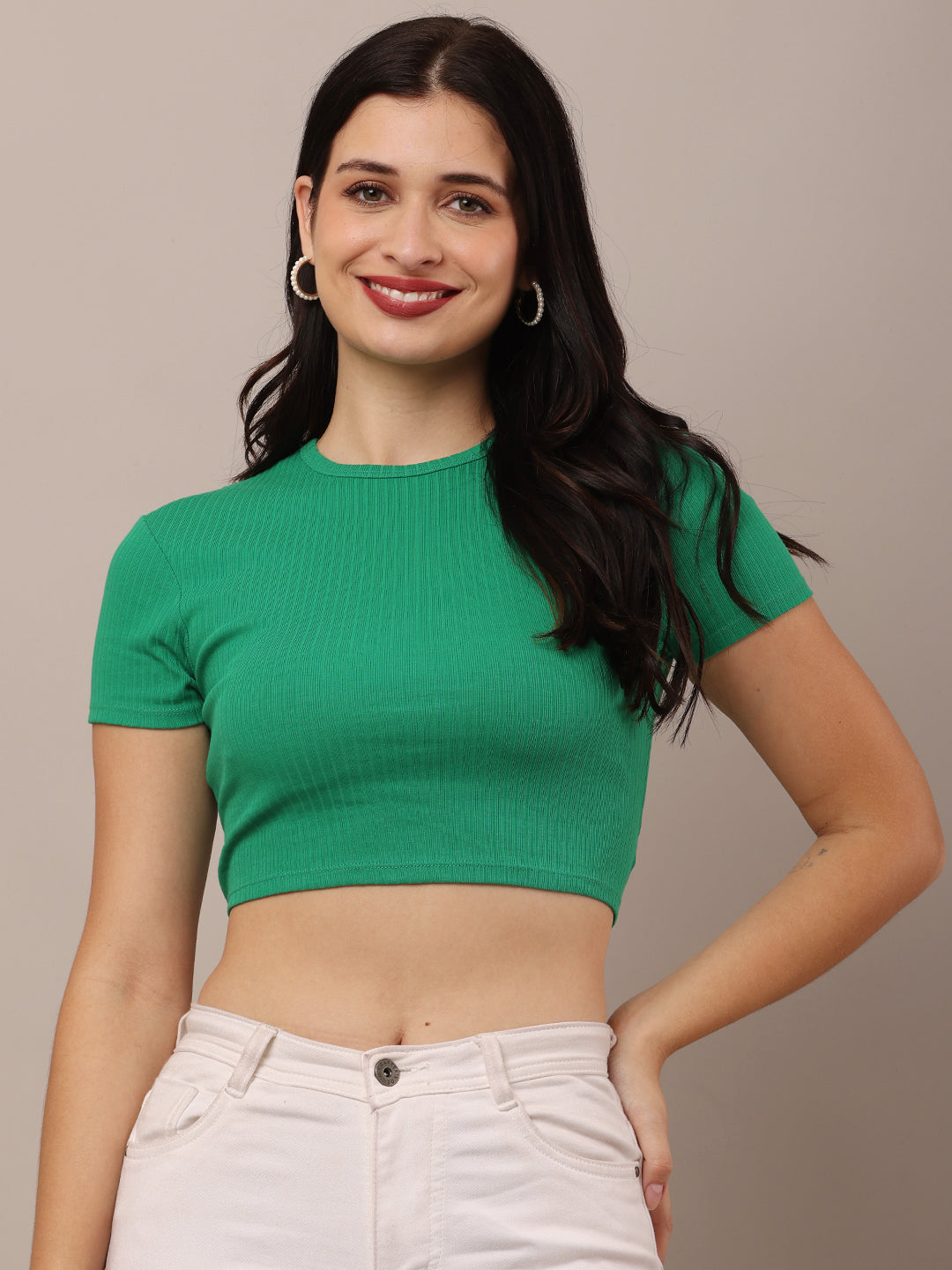 Women Green Fitted Crop Top 