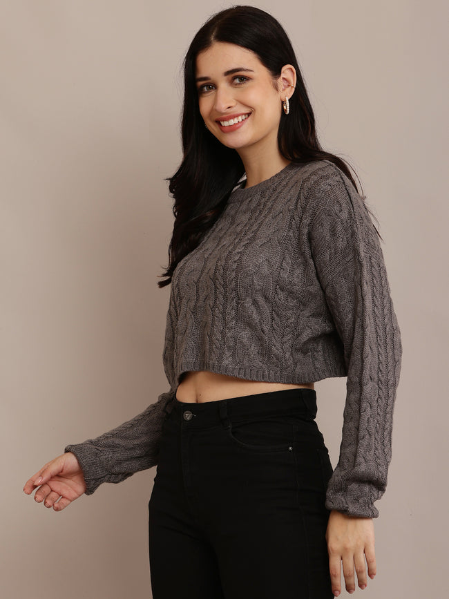 Women Grey Crop Sweater