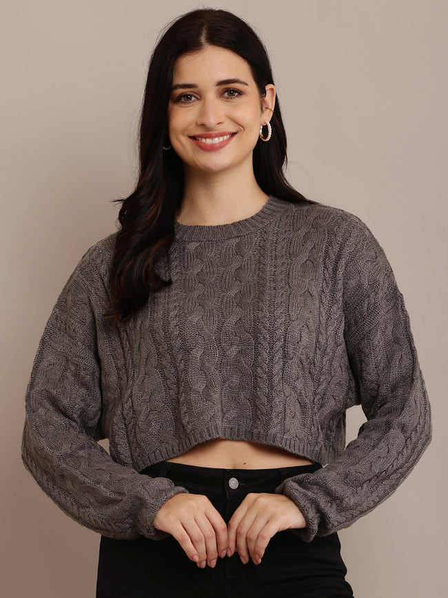  Women Grey Crop Sweater 