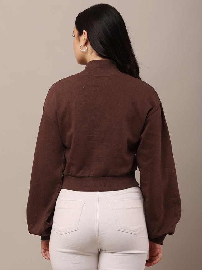 Women Brown Full Sleeve Sweatshirt