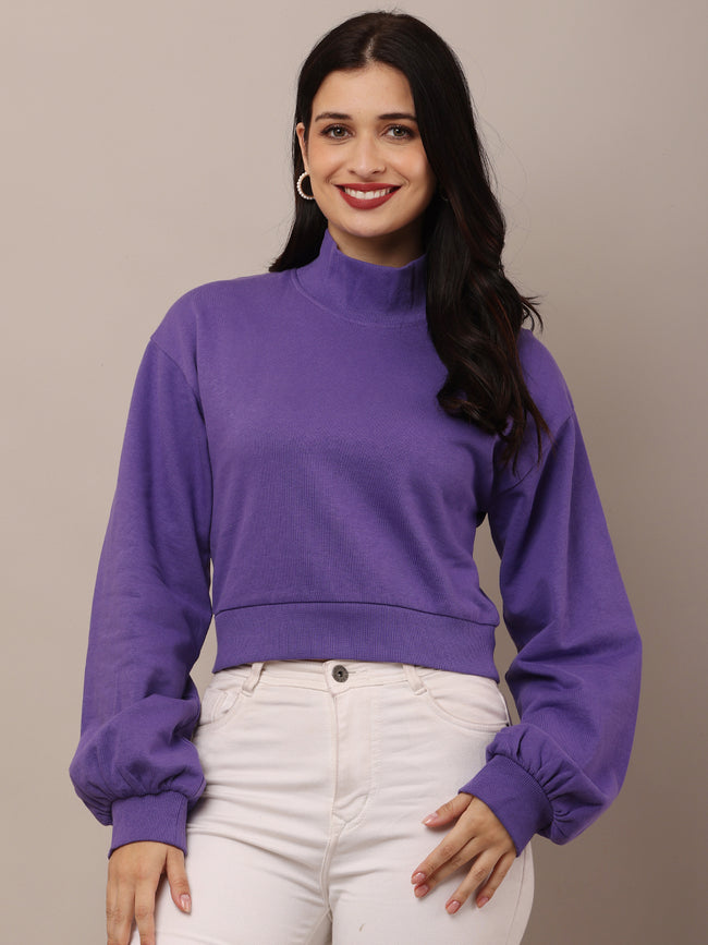 Women Purple Full Sleeve Sweatshirt