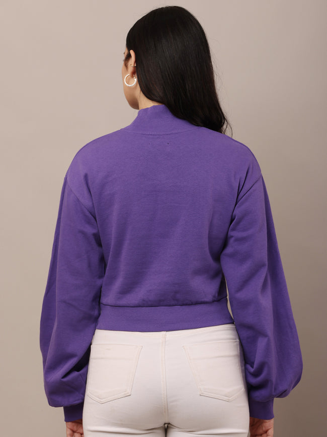 Women Purple Full Sleeve Sweatshirt