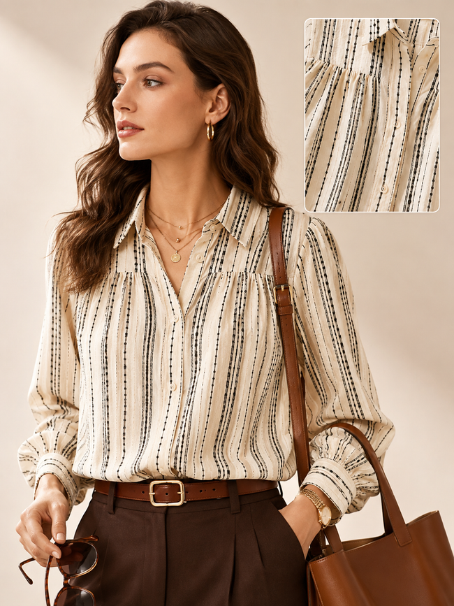 Women Beige Striped Yoke Detail Shirt