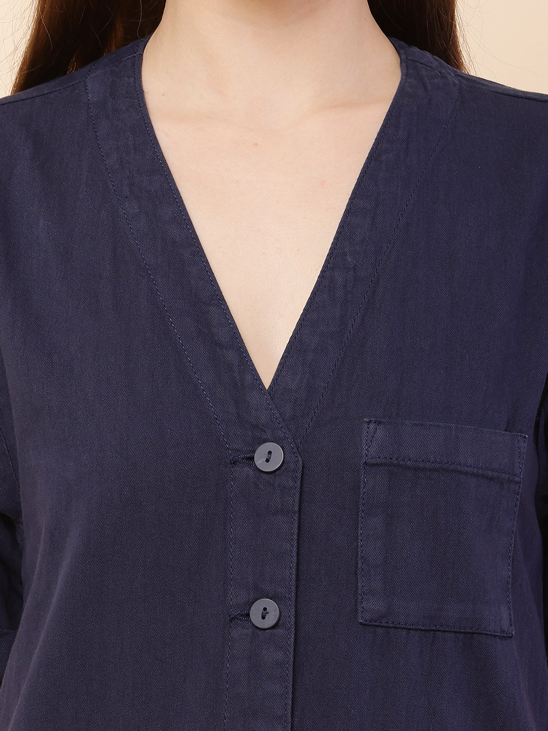Women Dark Blue V-neck Jumpsuit