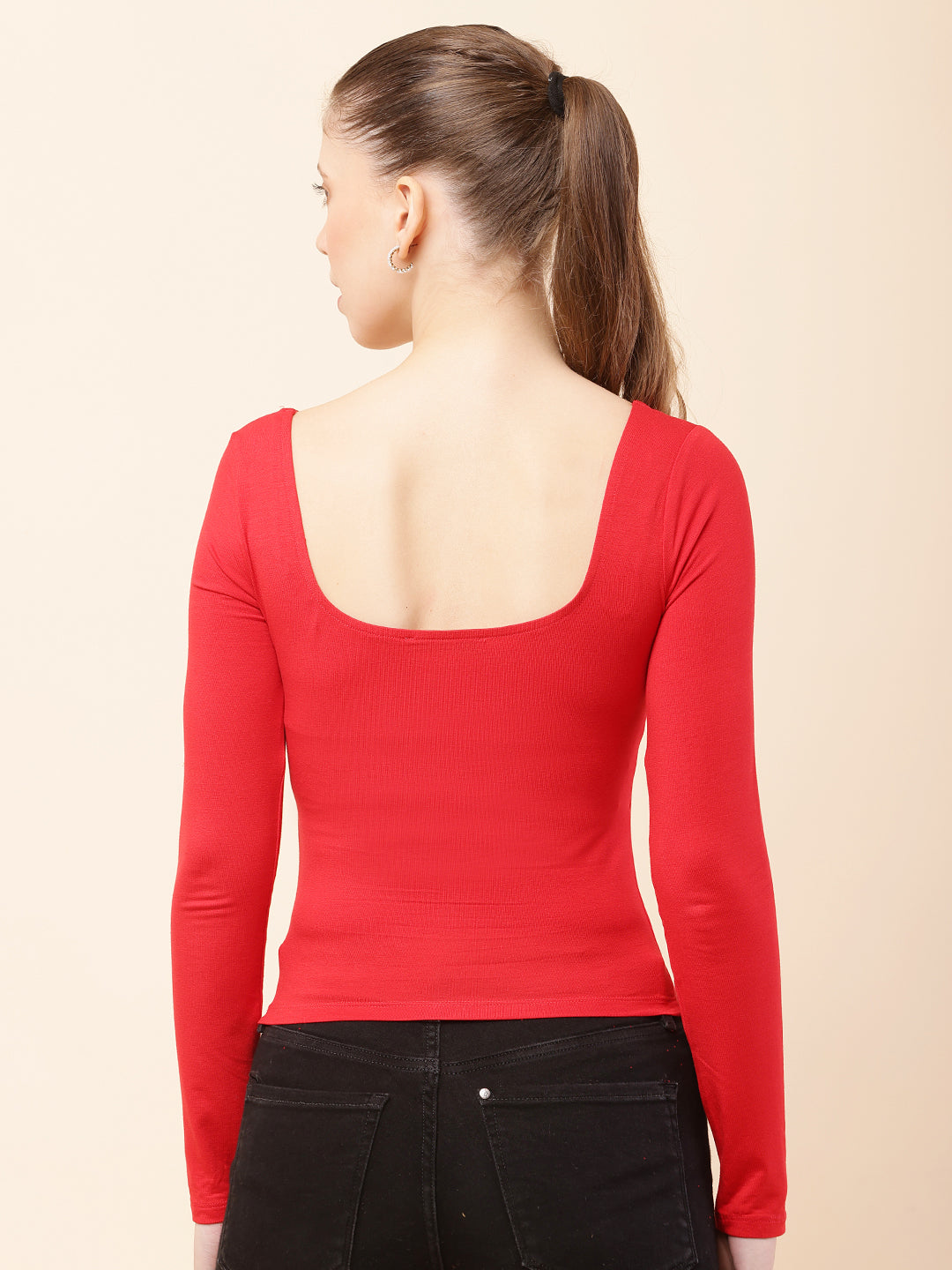 Women Red Square Neck Regular Top